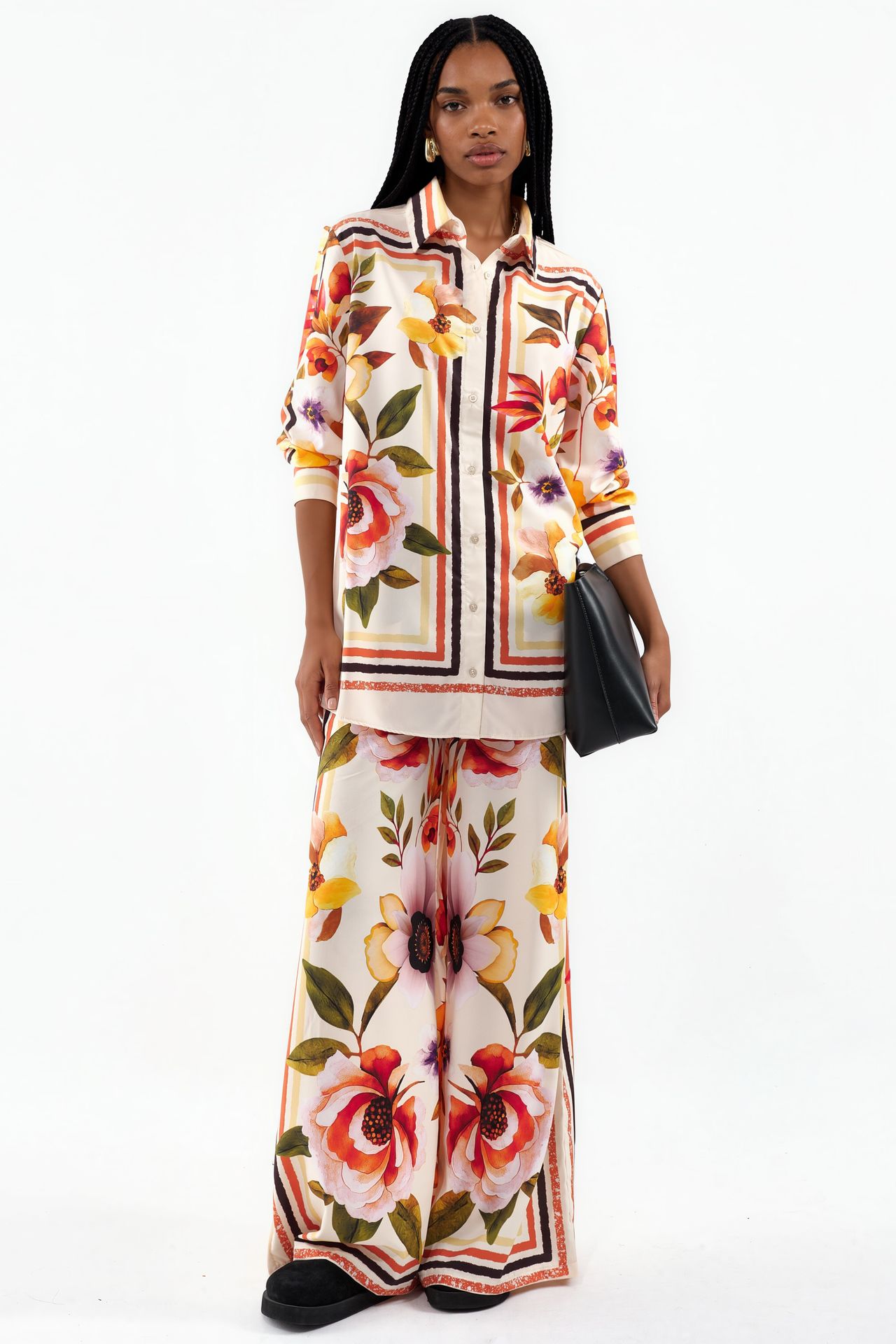 MSN Floral Shirt And Wide-leg Trouser Set 1