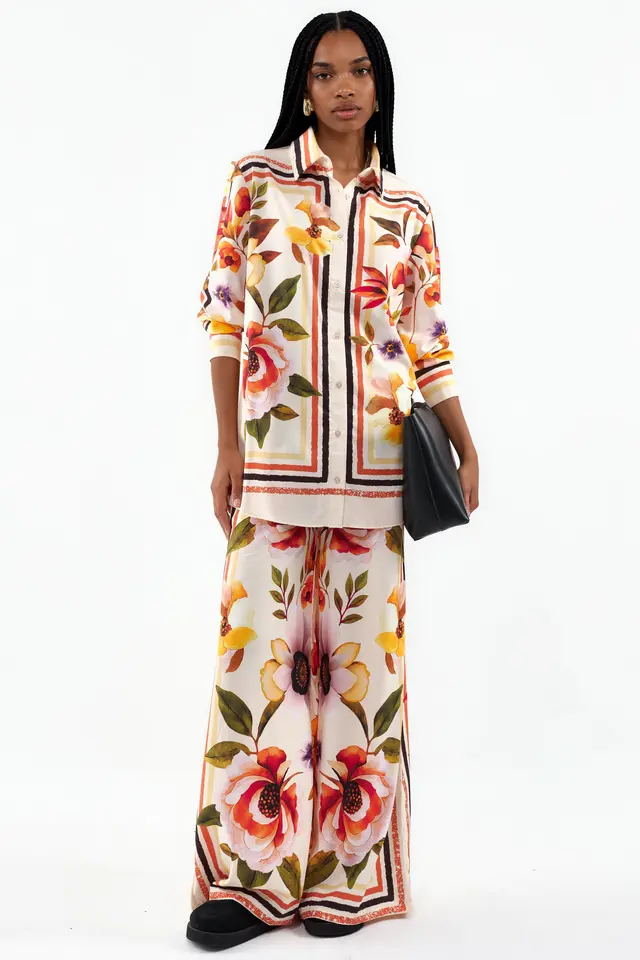 MSN Floral Shirt And Wide-leg Trouser Set