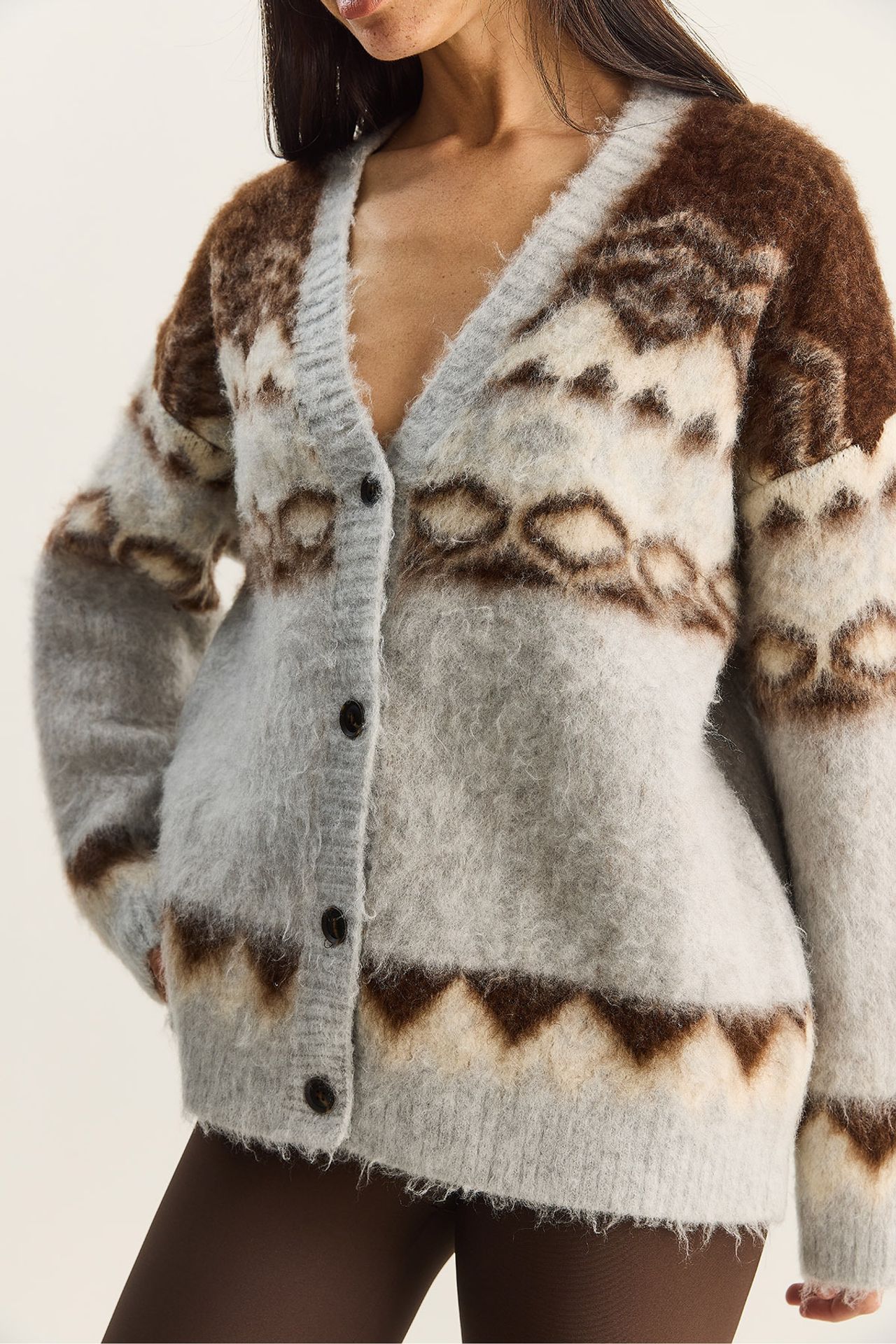 LUCCI Thick Ethnic Pattern V-neck Cardigan with Buttons 6