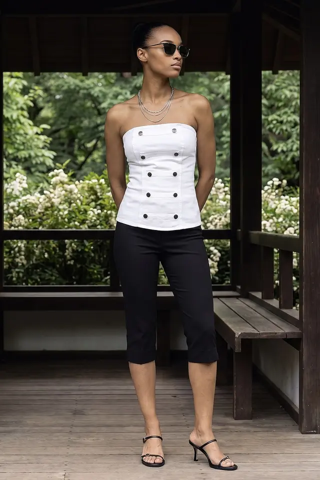 DILVIN Strapless Cotton Poplin Corset Blouse