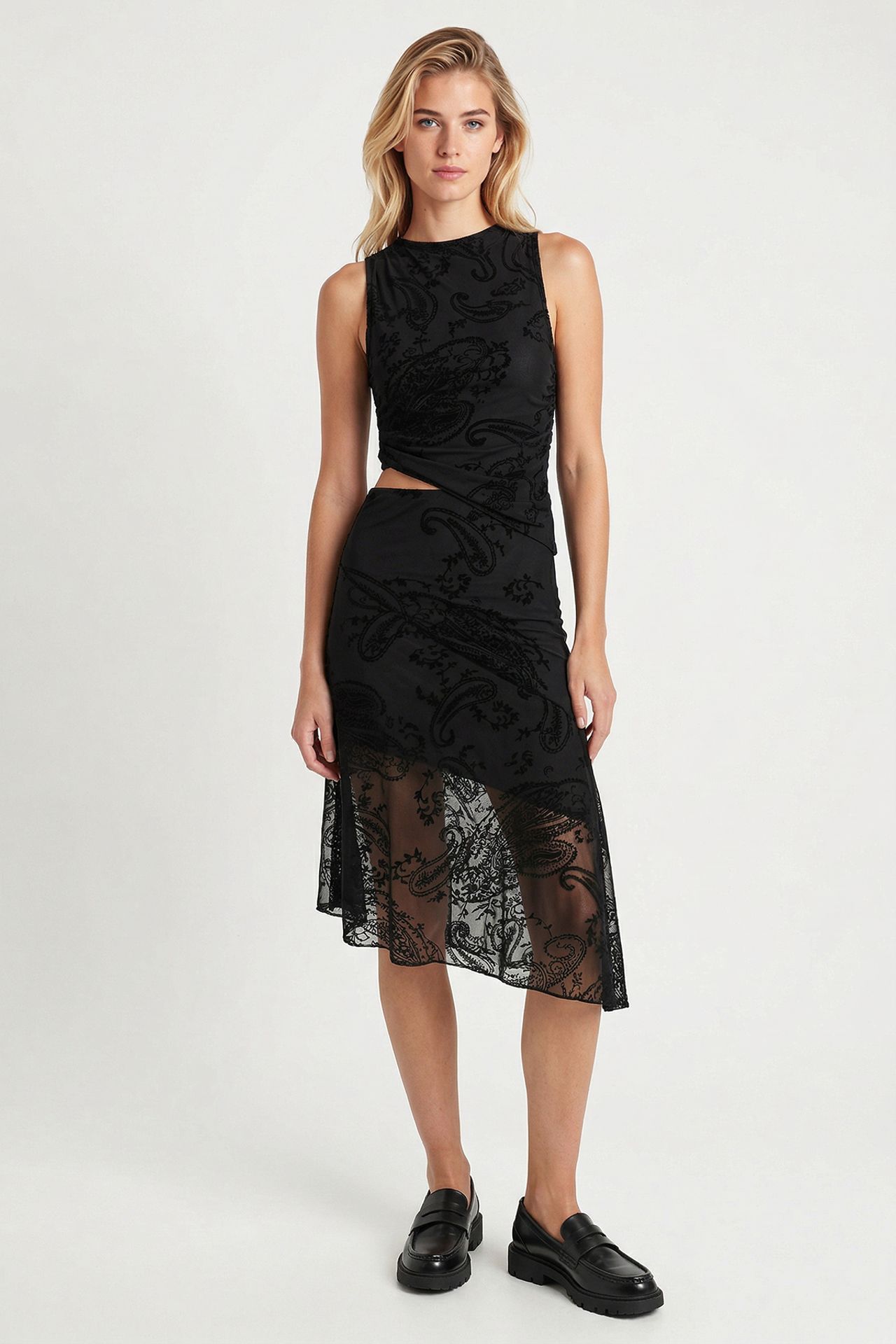 ISTANBUL Patterned Tulle Blouse And Midi Skirt Set 1