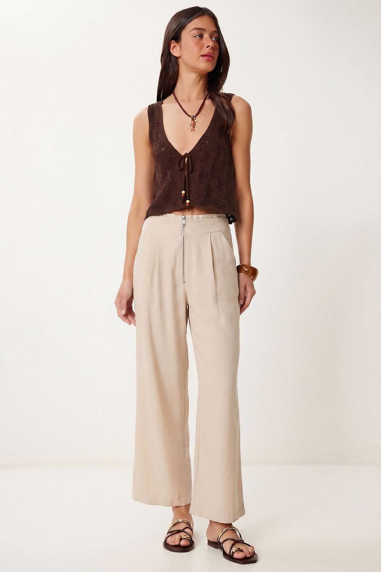ISTANBUL High-Waist Wide-Leg Crepe Trousers 2