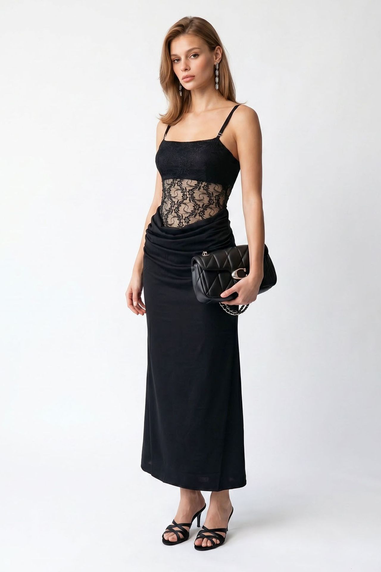 MIXRAY Sleeveless Satin Maxi Dress With Square Neckline 3