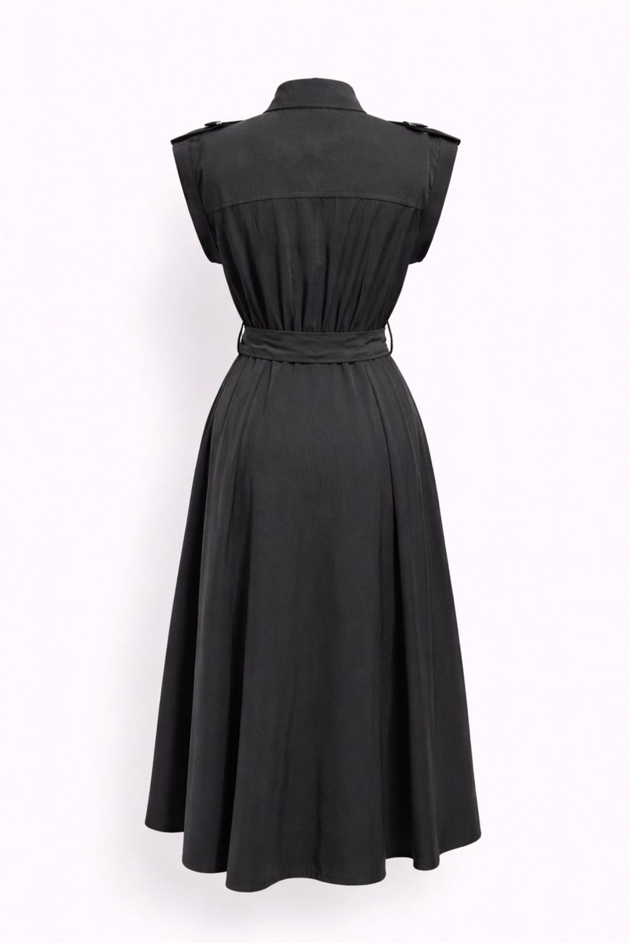 MIXRAY Textured A-Line Midi Shirt Dress with Belt 3