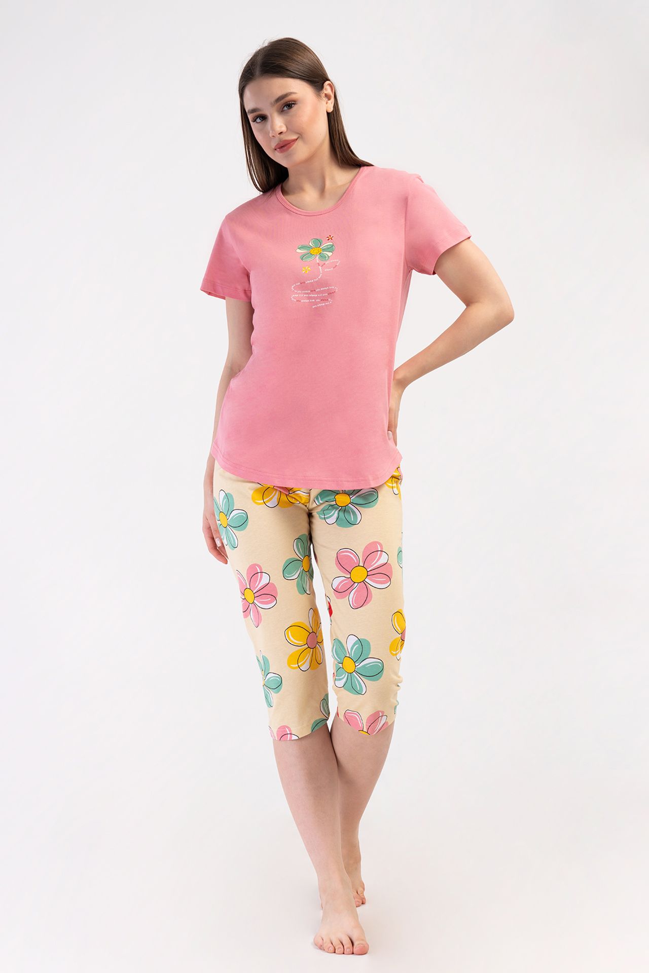 YAKE Bisiklet Yaka 2 Parçalı Pijama Takımı 1