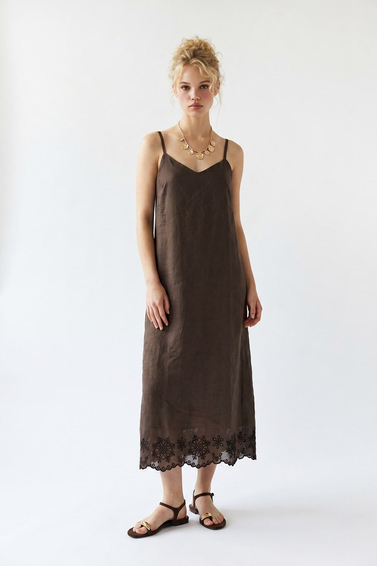MIXRAY Nakışlı A Kesim Midi Slip Elbise 2