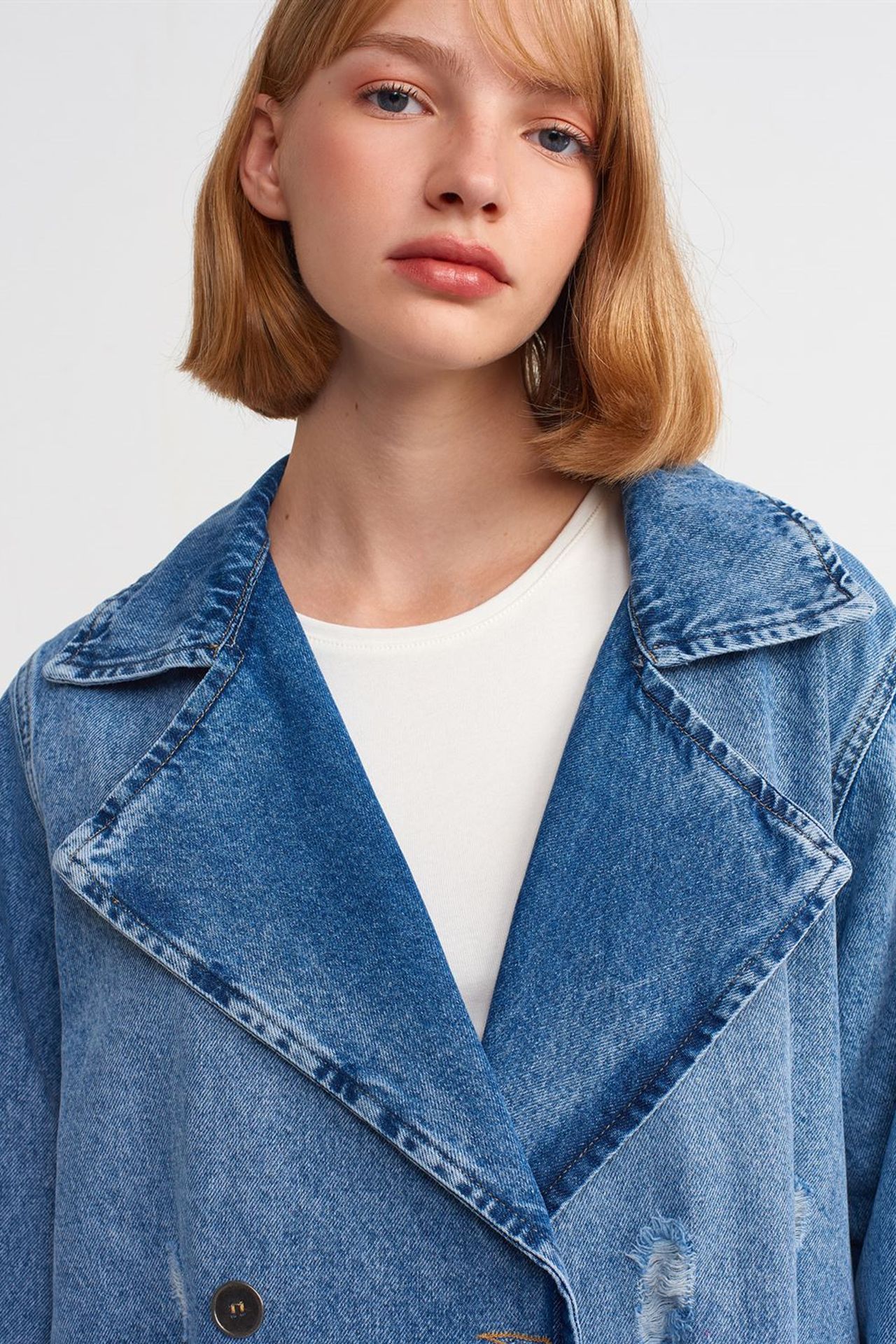 DILVIN Long Cotton Denim Trench Coat 4