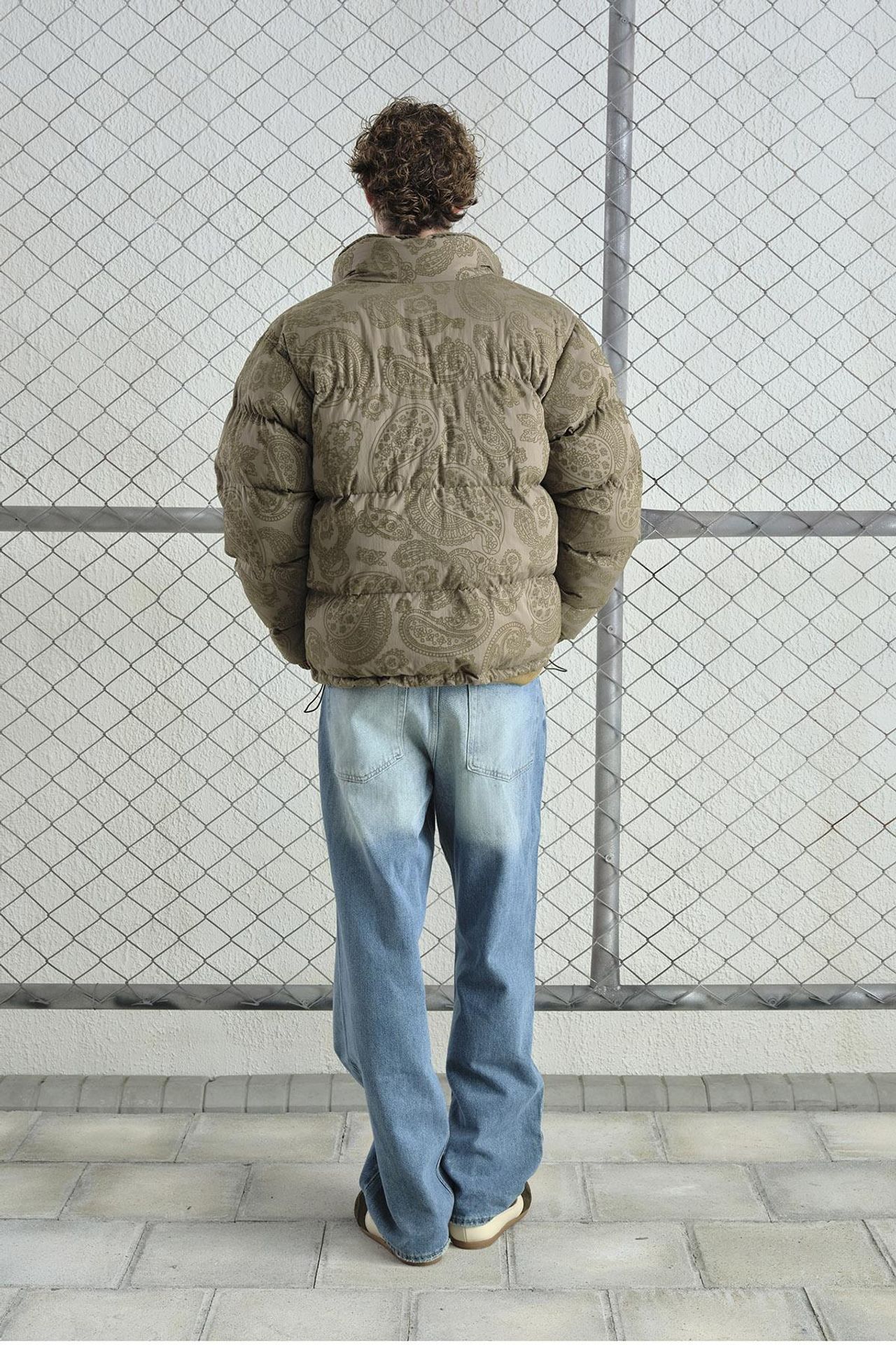 GIESTO Patterned Thick Bomber Puff Down Coat with Zipper Collar 2