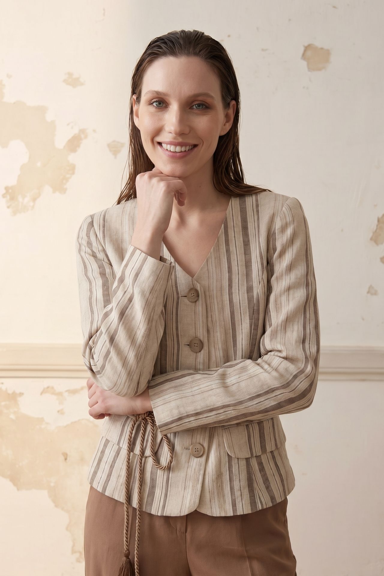 MY FASHION Striped belted poplin jacket 4