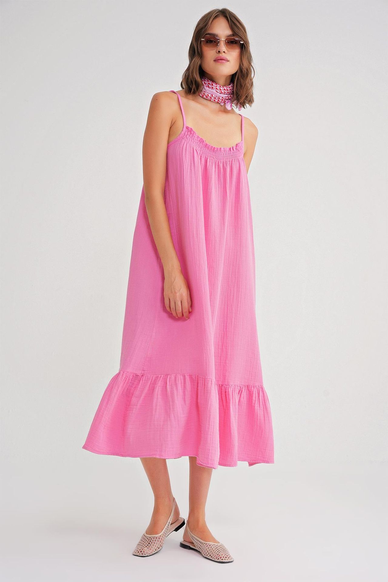 Mixray Midi Muslin Dress with Ruffle Detail 2