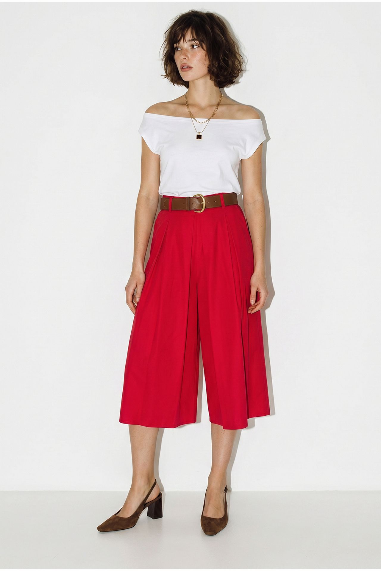 LUCCI High-waist Wide-leg Pleated Culottes 1