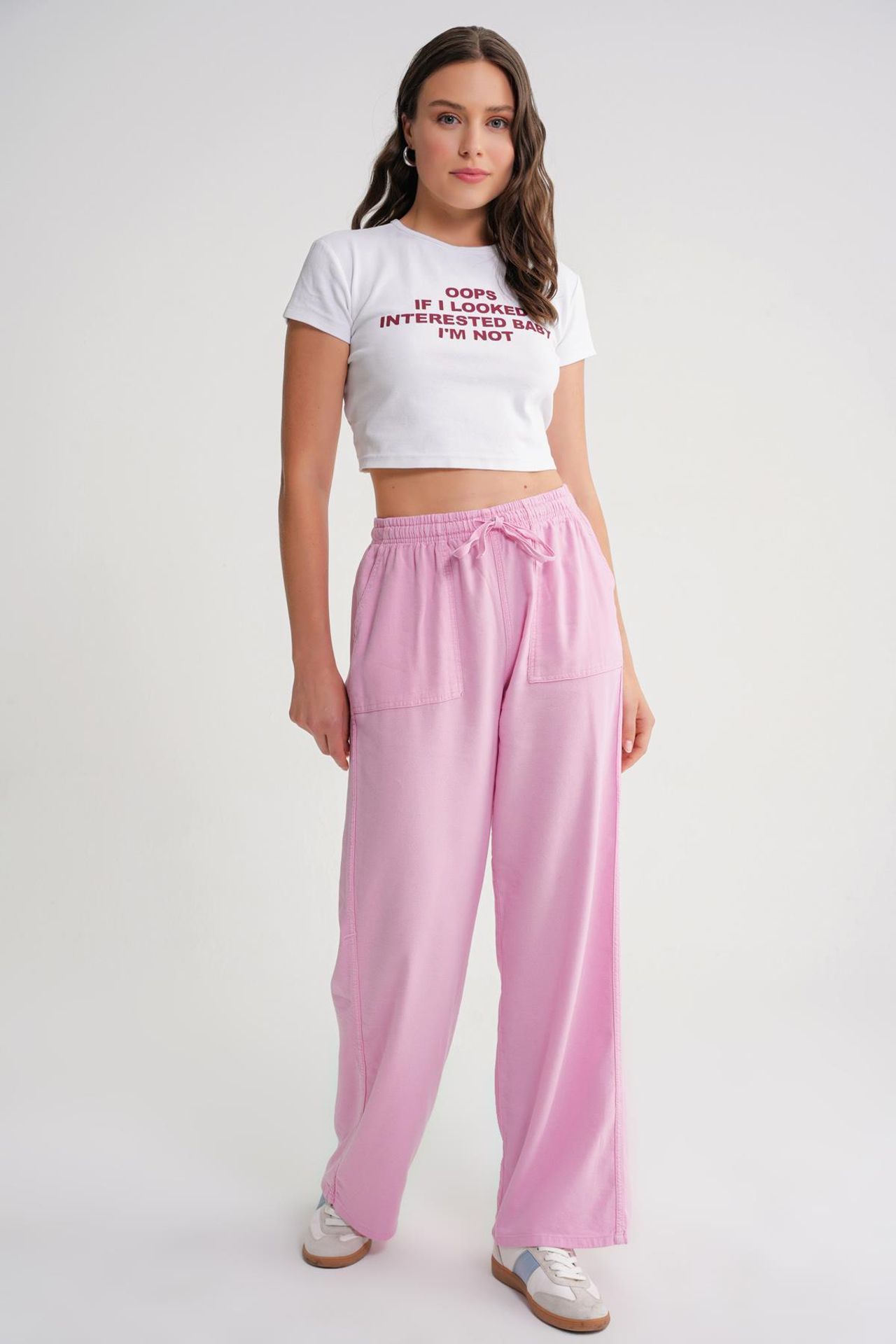 MIXRAY Mid Waist Straight Leg Cotton Pants with Tie Closure 4