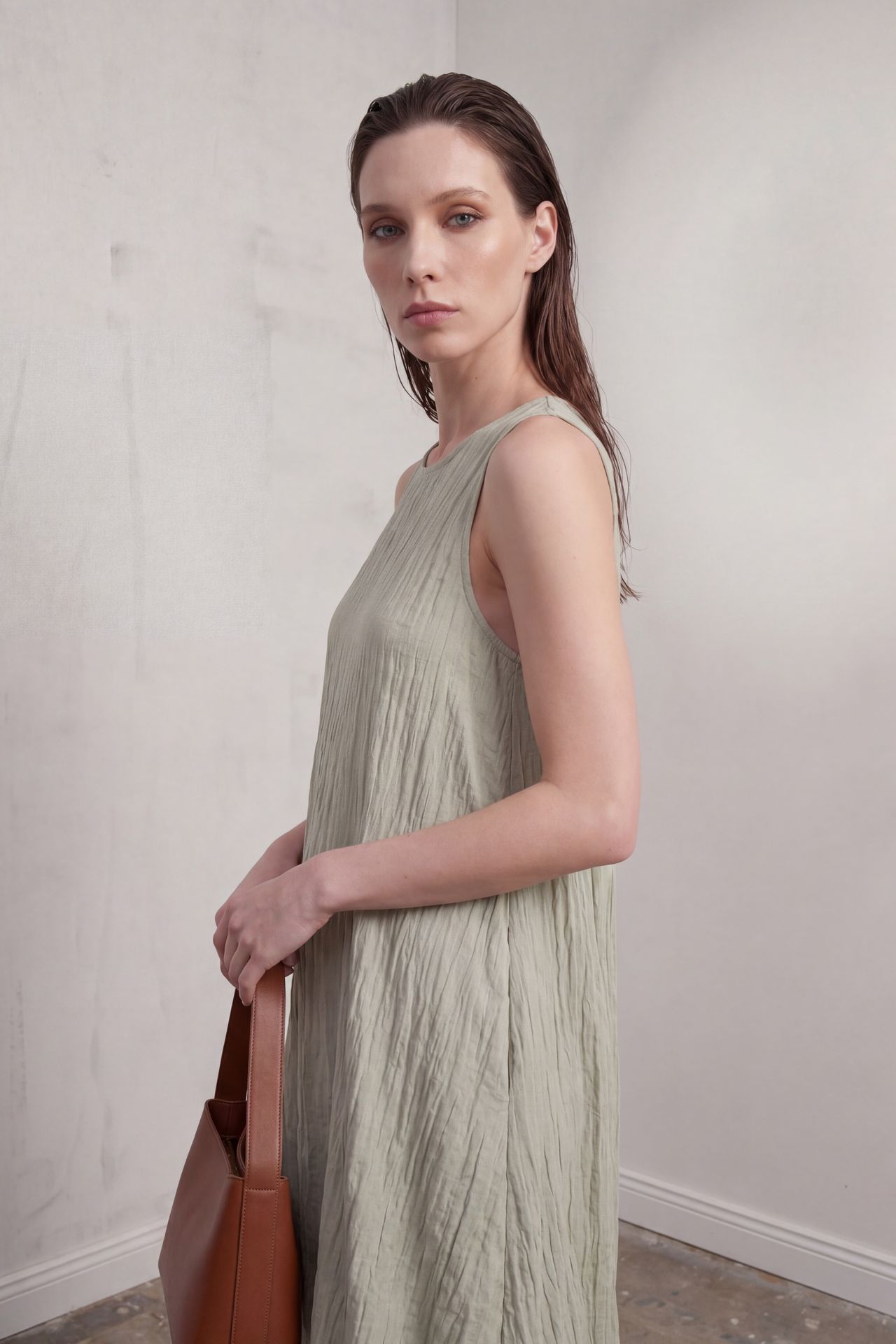 MY FASHION Loose Mini Dress in Textured Lyocell 6