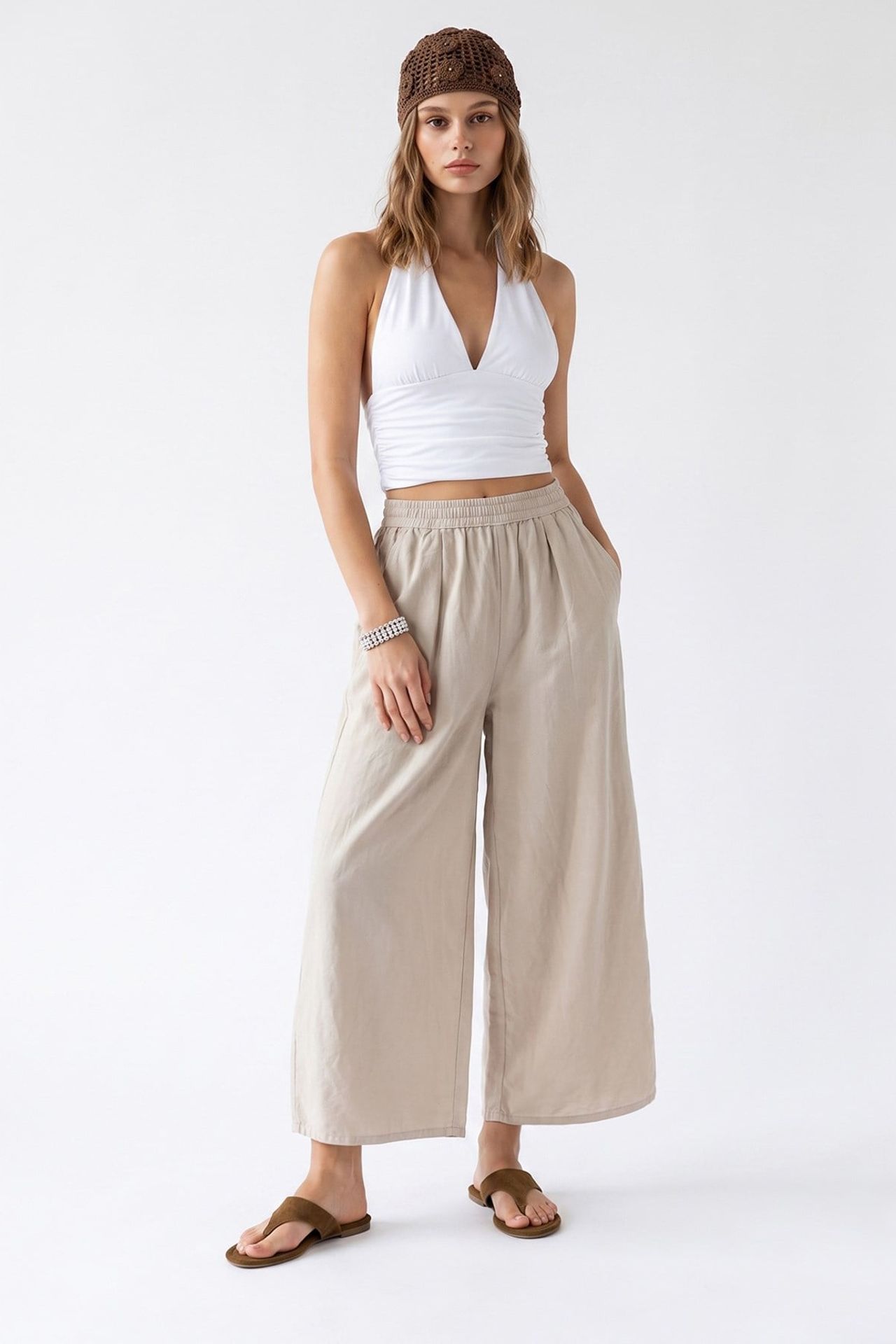 MIXRAY Wide-Leg Tencel Ankle-Length Trousers 4
