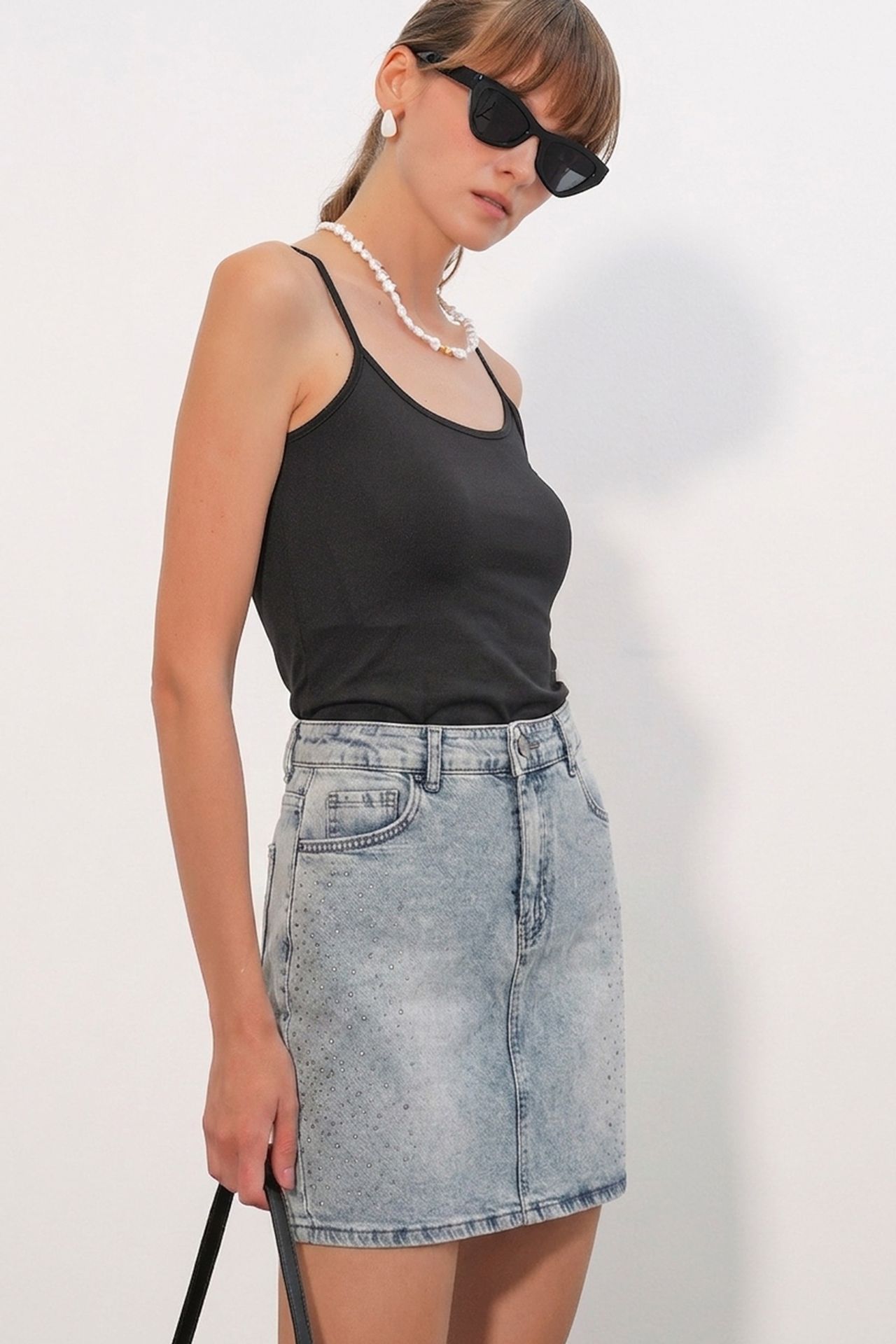BDART High-Waist Polka Dot Denim Mini Skirt