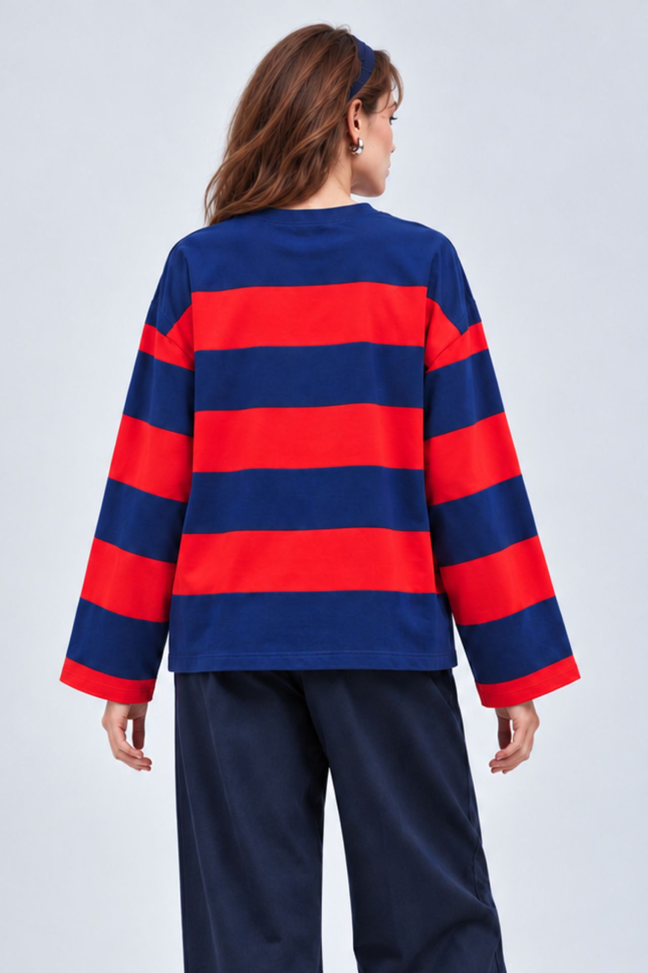 BIPANTOLON Kadın Oversize Çizgili Bisiklet Yaka Sweatshirt 3