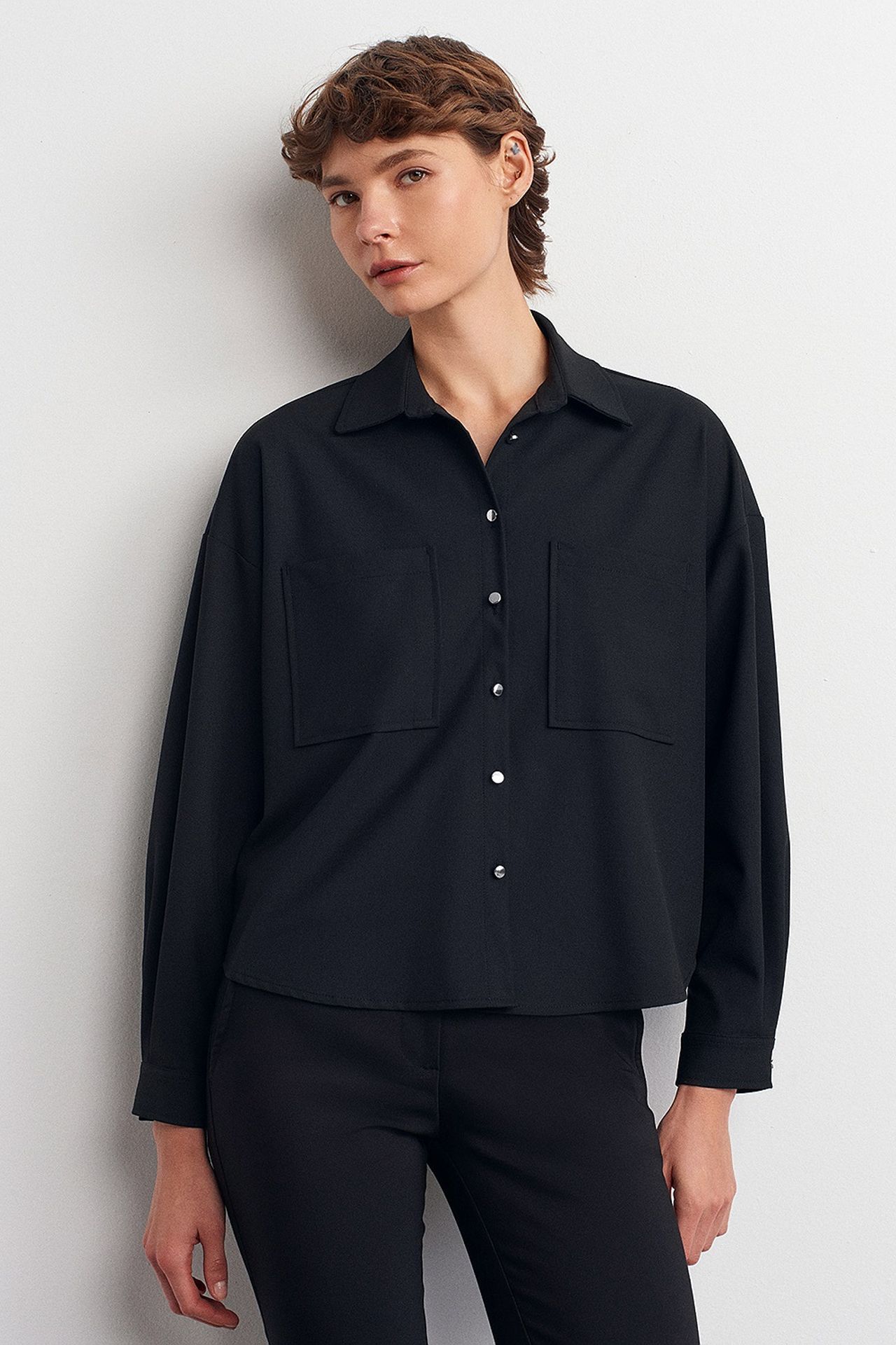 DILVIN Oversized Crepe Button-Front Shirt 3