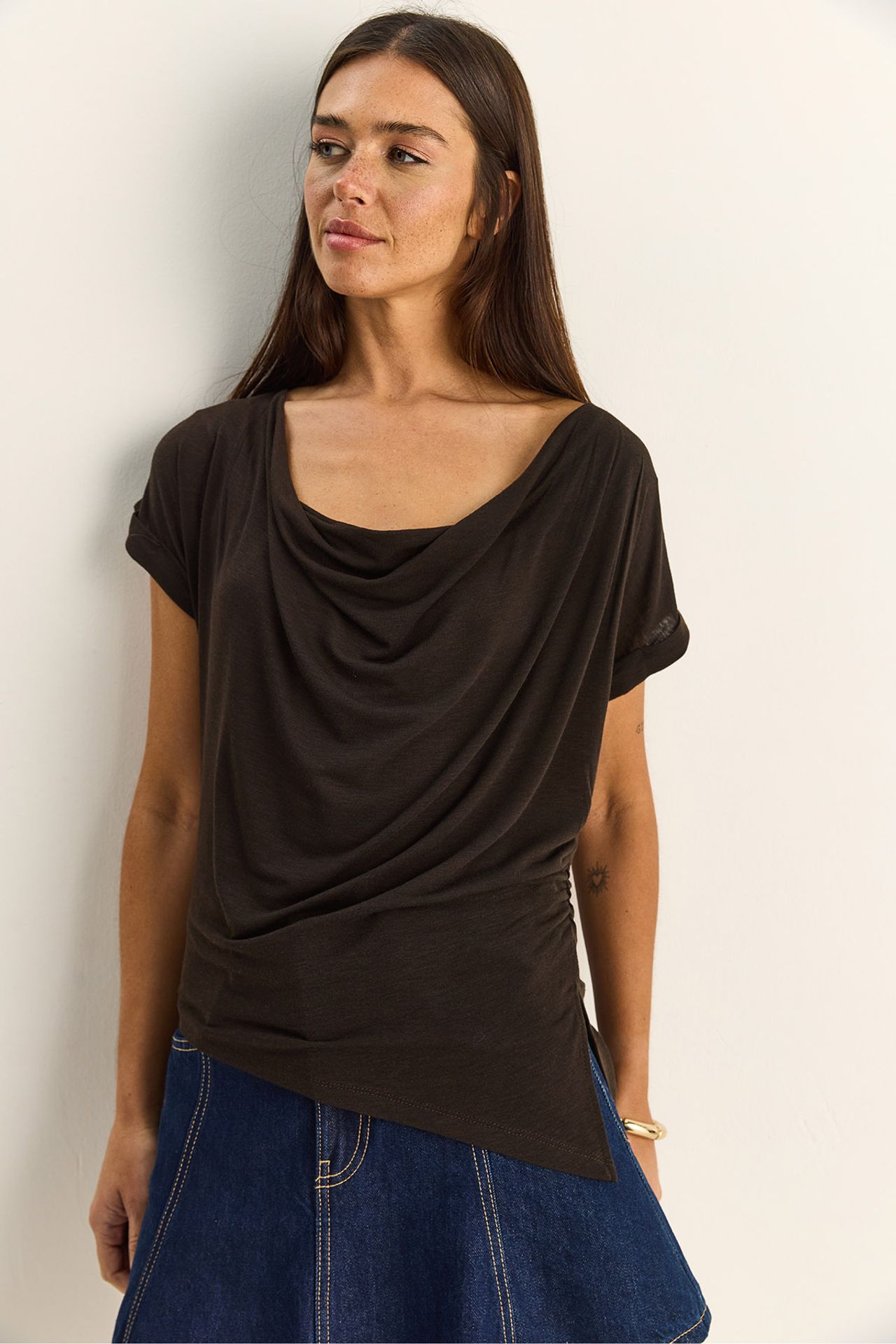 LUCCI Cowl Neck Drape Blouse 5