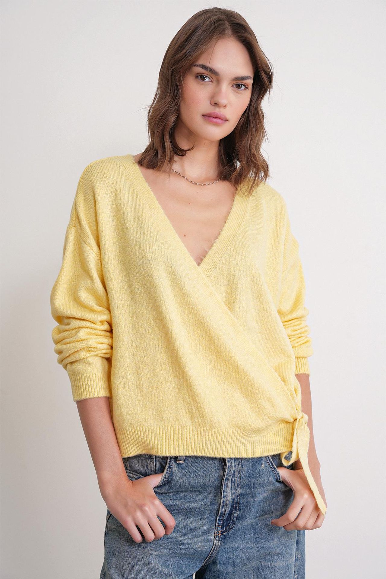 Mixray Ribbed V-Neck Tie-Front Cardigan 1