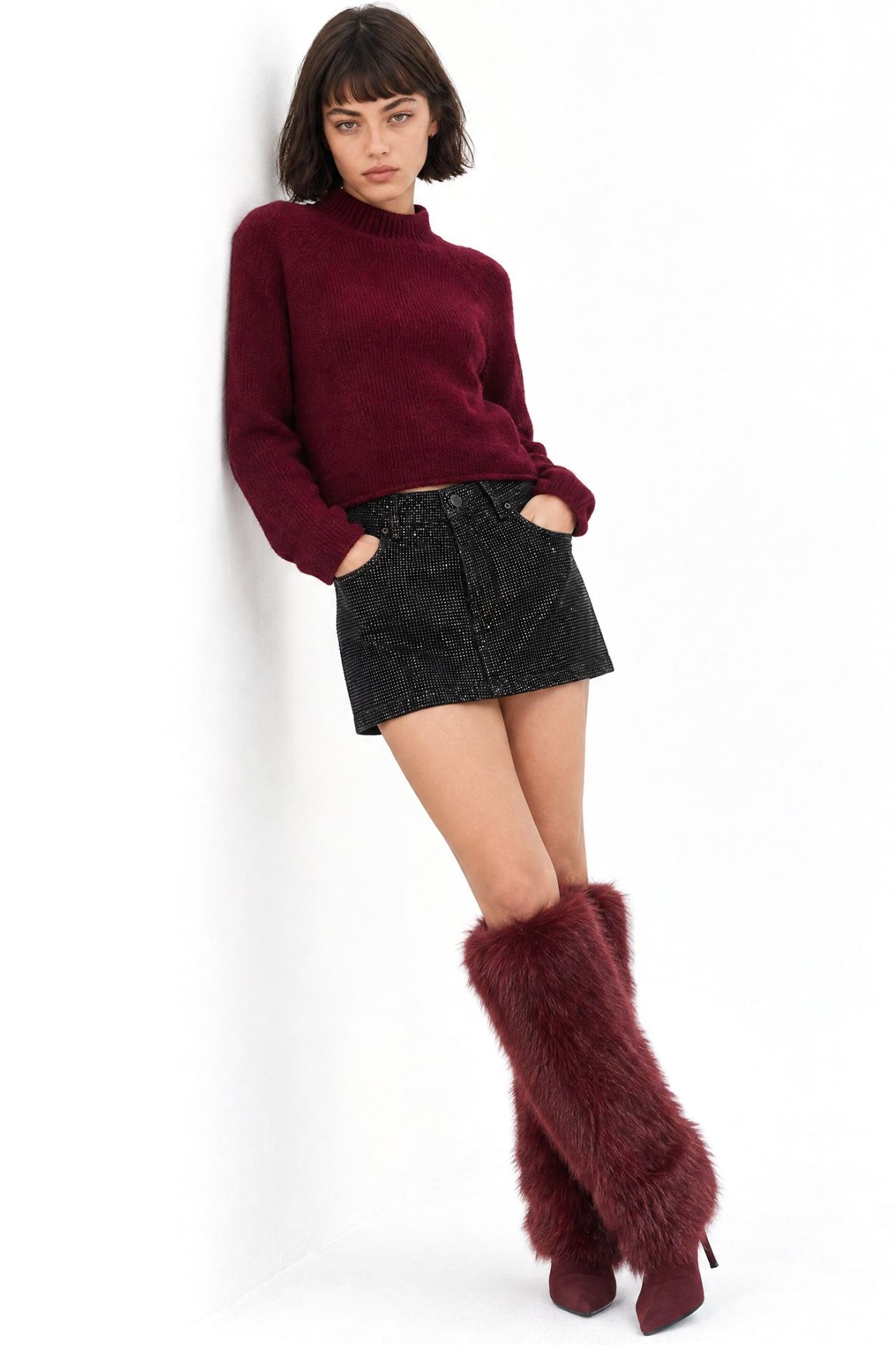 MIXRAY Women's Cropped Textured Knit Sweater 2