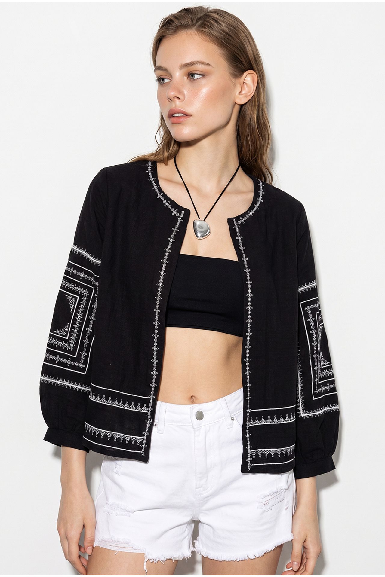 LUCCI Embroidered Crew Neck Casual Jacket 1