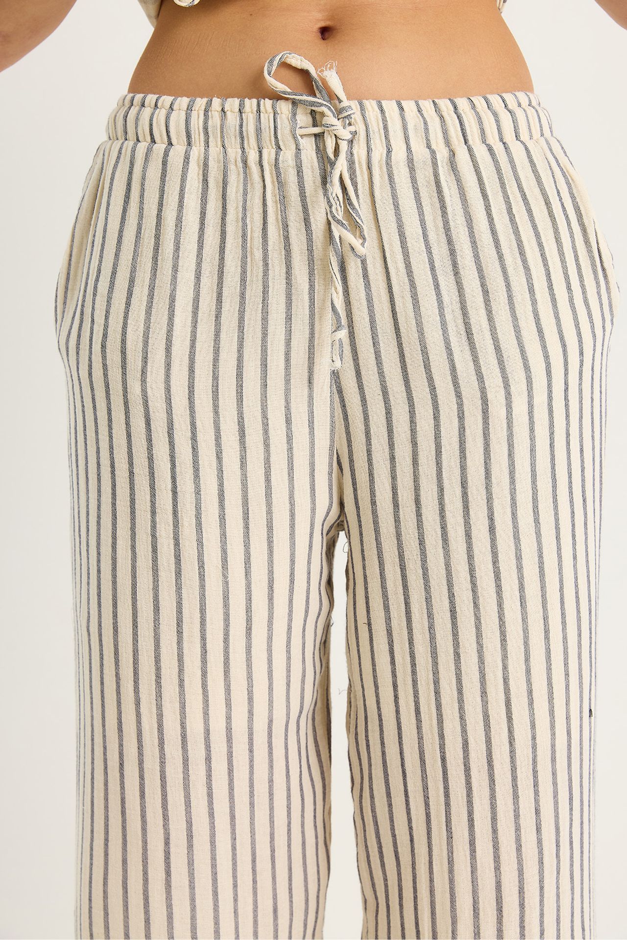 LUCCI Striped V-Neck Buttoned High Waist Wide Leg Two-Piece Set