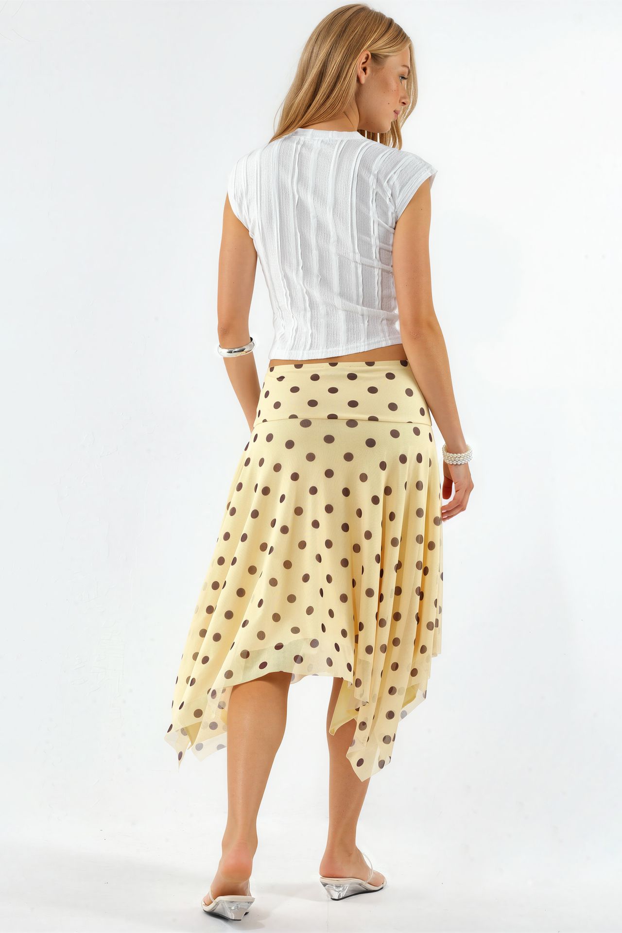 BUSEM High-Waist Polka Dot Midi A-Line Skirt 3