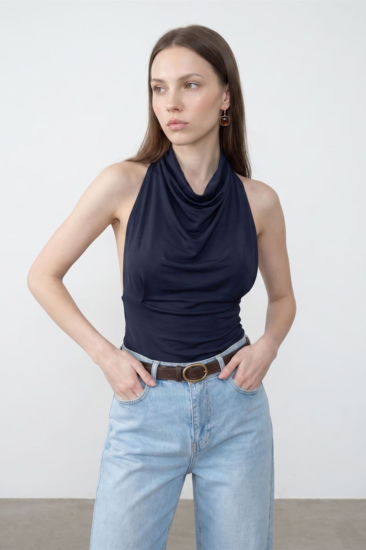 DILVIN Fitted Sleeveless Cowl Neck Blouse 5