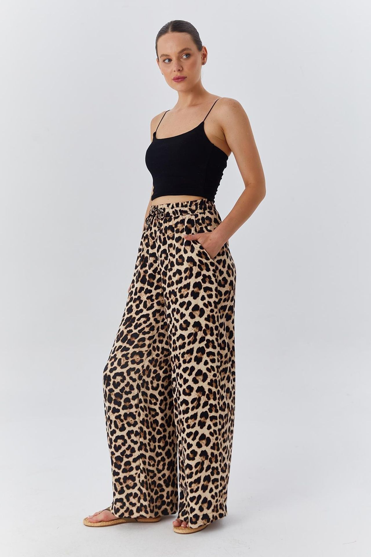 Mixray High Waist Leopard Print Wide Leg Pants 2