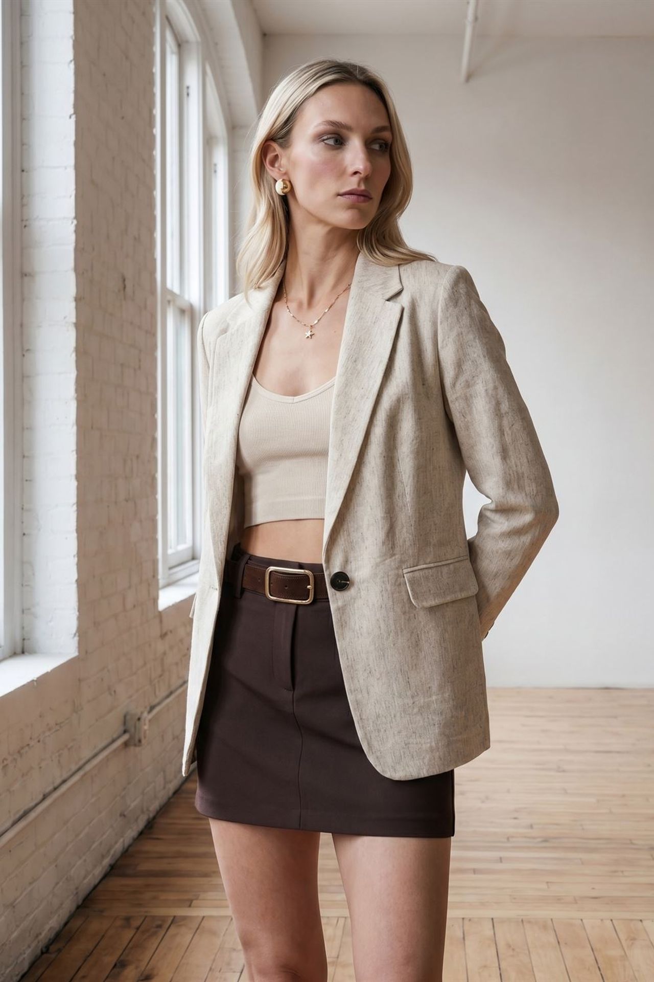 DILVIN Women's Woven Blazer Jacket With Shawl Collar 1