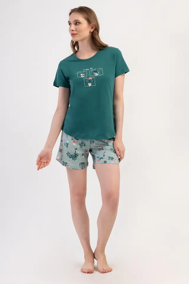 YAKE Bisiklet Yaka Kısa 2 Parçalı Pijama Takımı