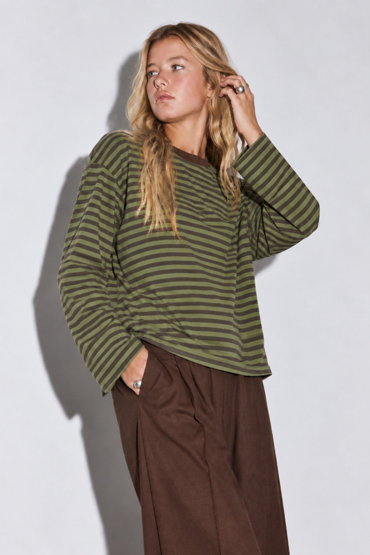 BIPANTOLON Kadın Oversize Çizgili Bisiklet Yaka Sweatshirt 1