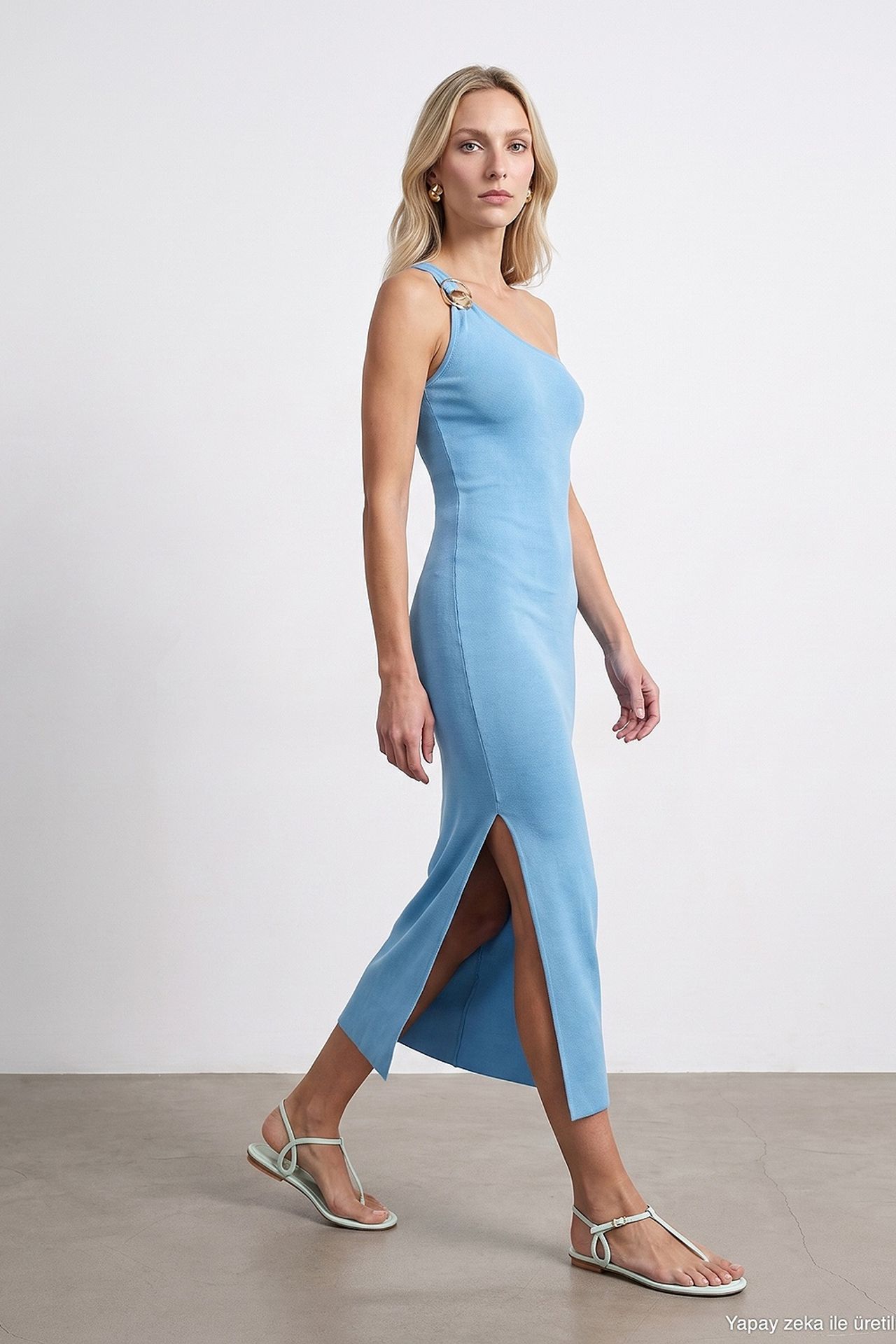 DILVIN Asymmetrical One-Shoulder Ribbed Midi Dress 2