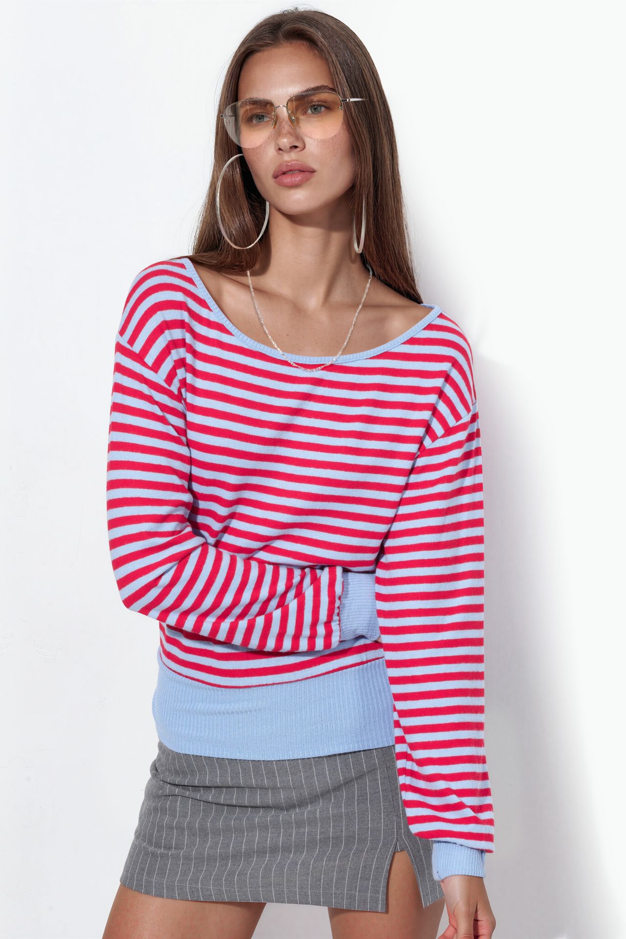BUSEM Women's Striped Long-sleeve Ribbed T-shirt 1