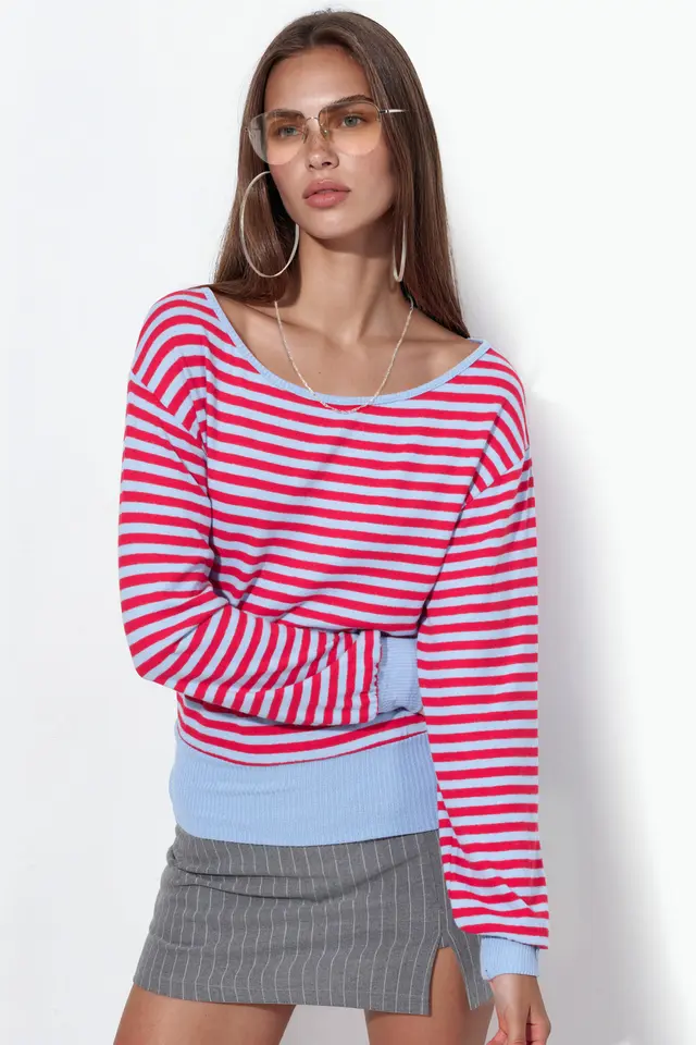 BUSEM Women's Striped Long-sleeve Ribbed T-shirt