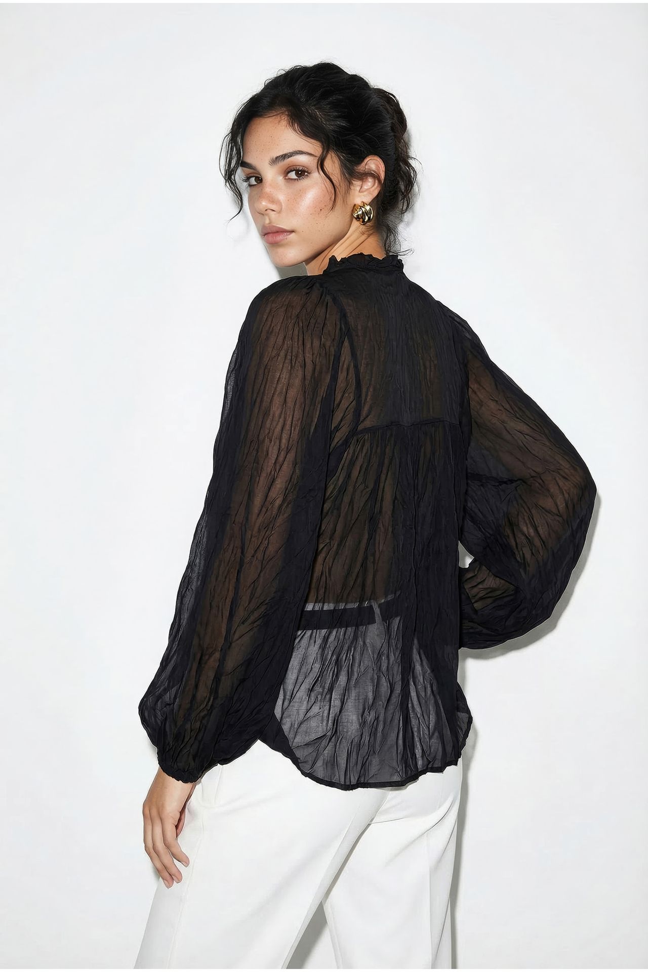 LUCCI Button-Up Crepe Blouse with Bow Detail 6