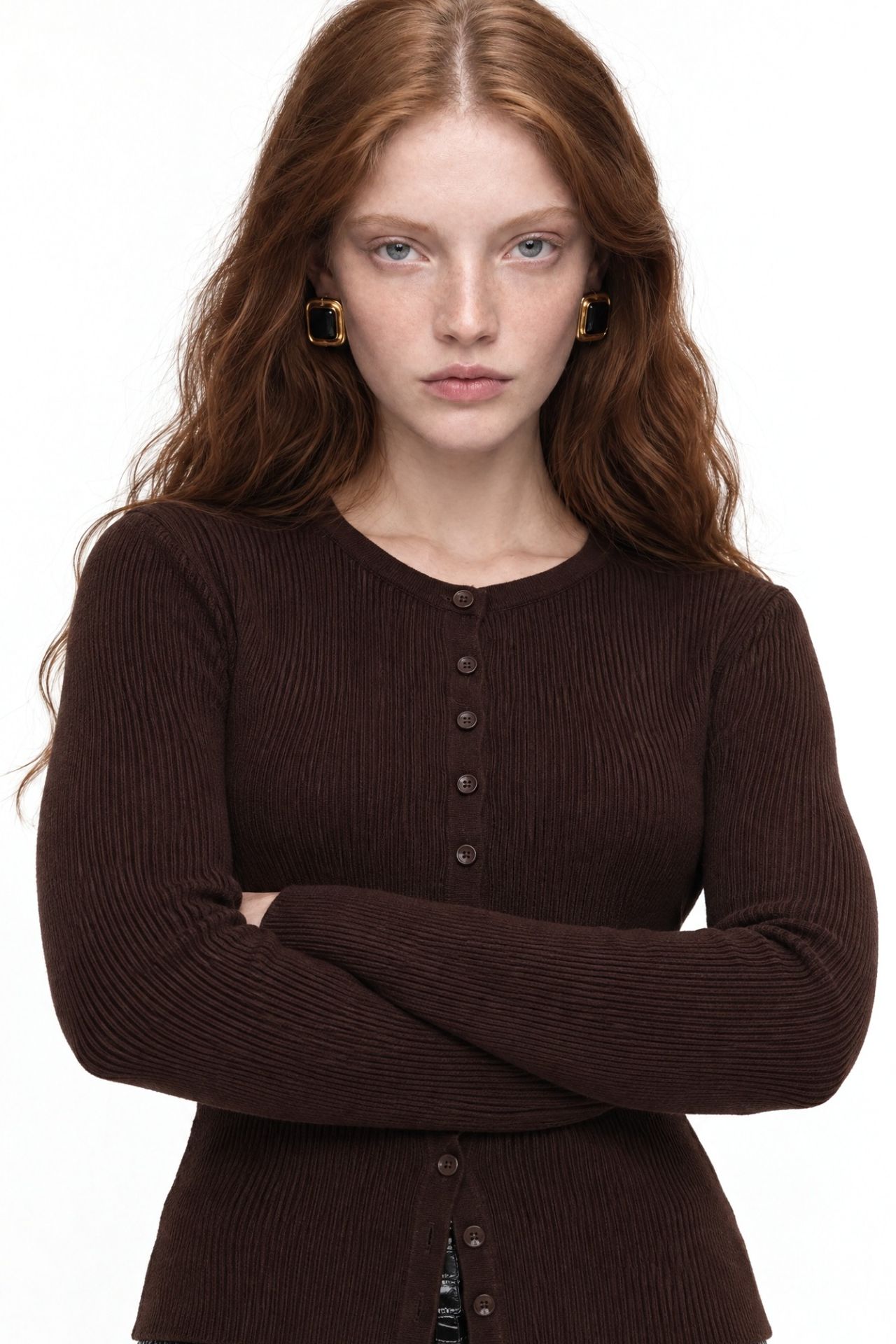 Mixray Buttoned Slim Fit Ribbed Knit Cardigan 3