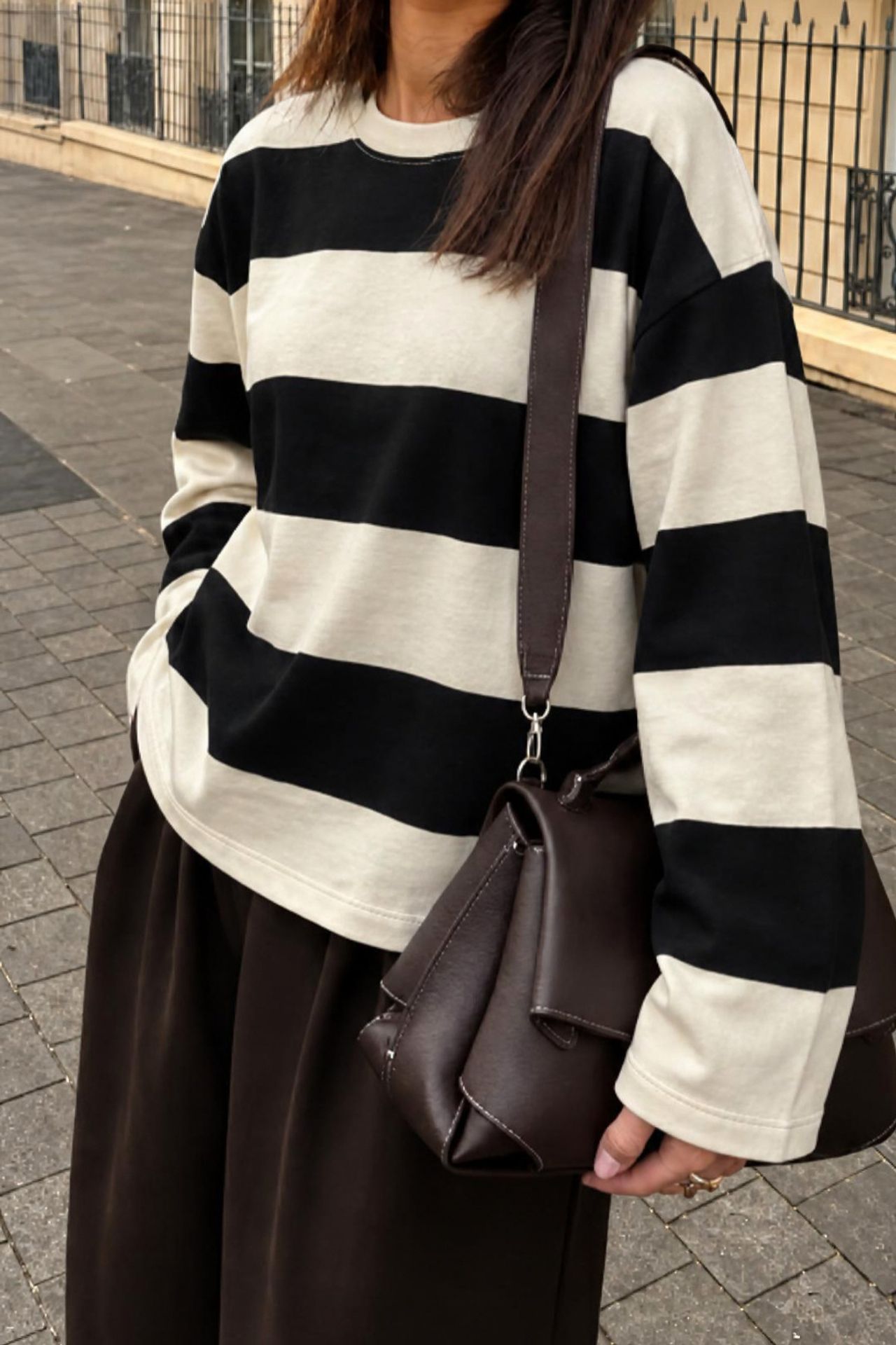 BIPANTOLON Kadın Oversize Çizgili Bisiklet Yaka Sweatshirt 2