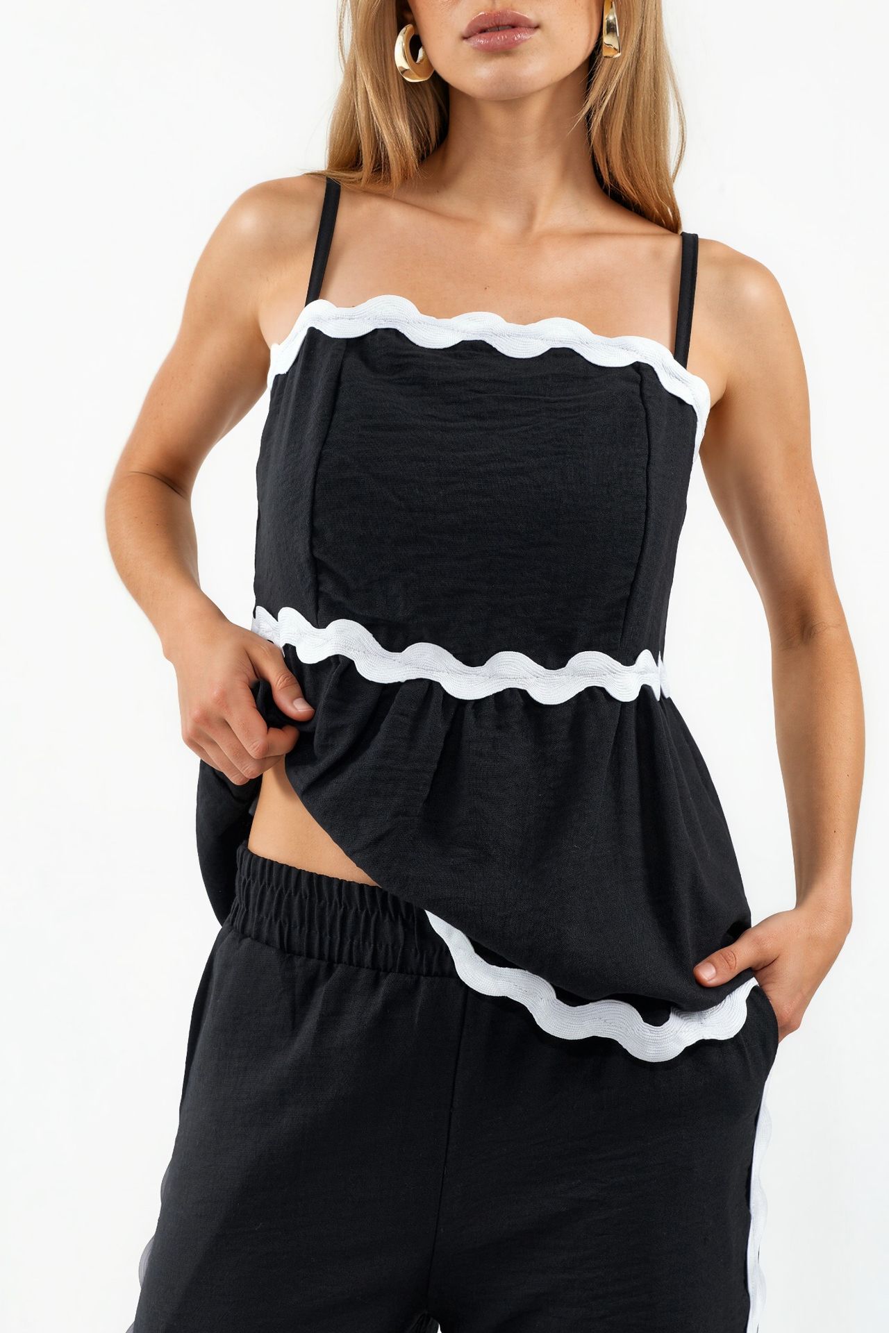 MSN Strapless Linen Blouse And Wide-leg Trouser Set 4