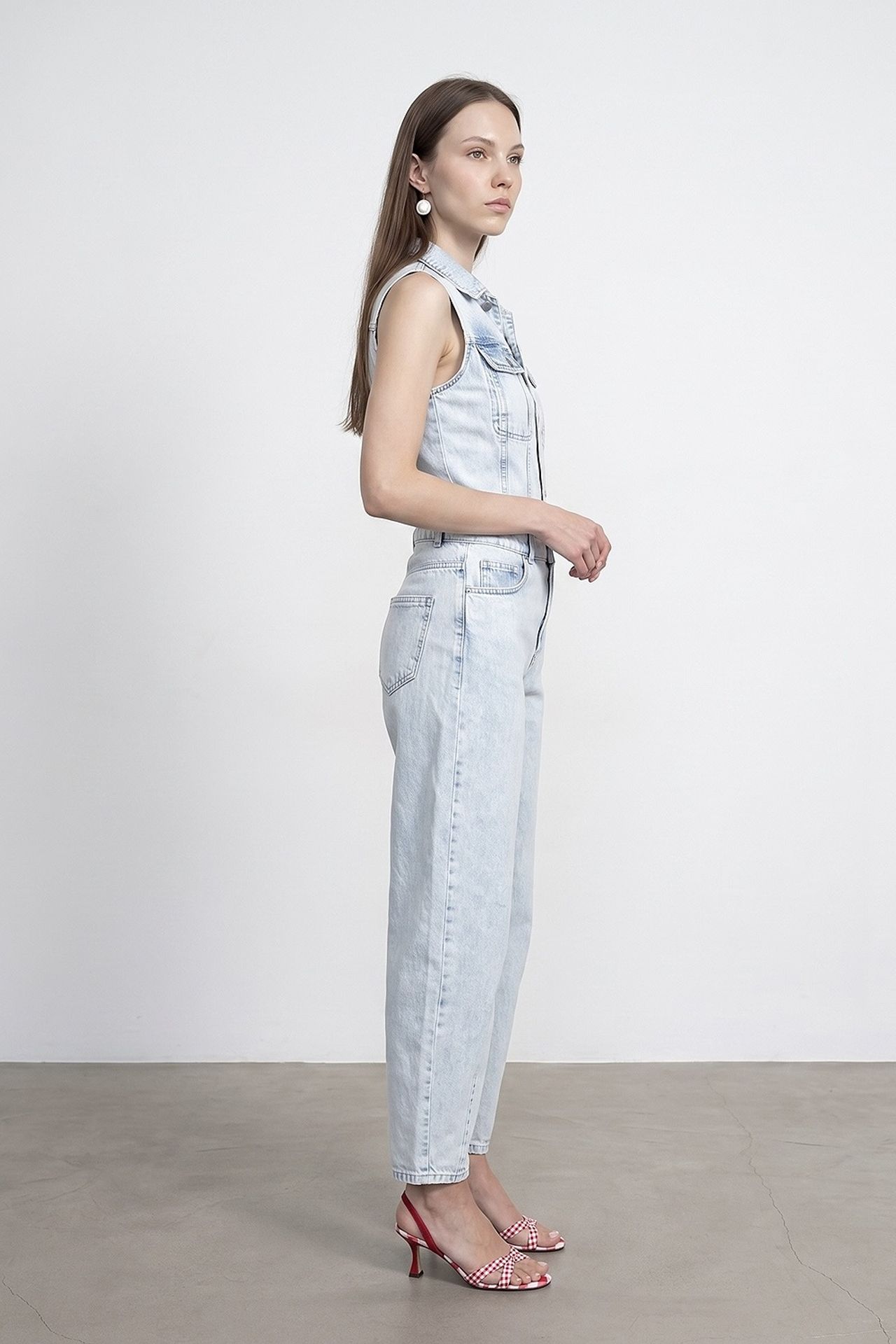 DILVIN Cotton Denim Straight-Leg Overalls Jumpsuit 4