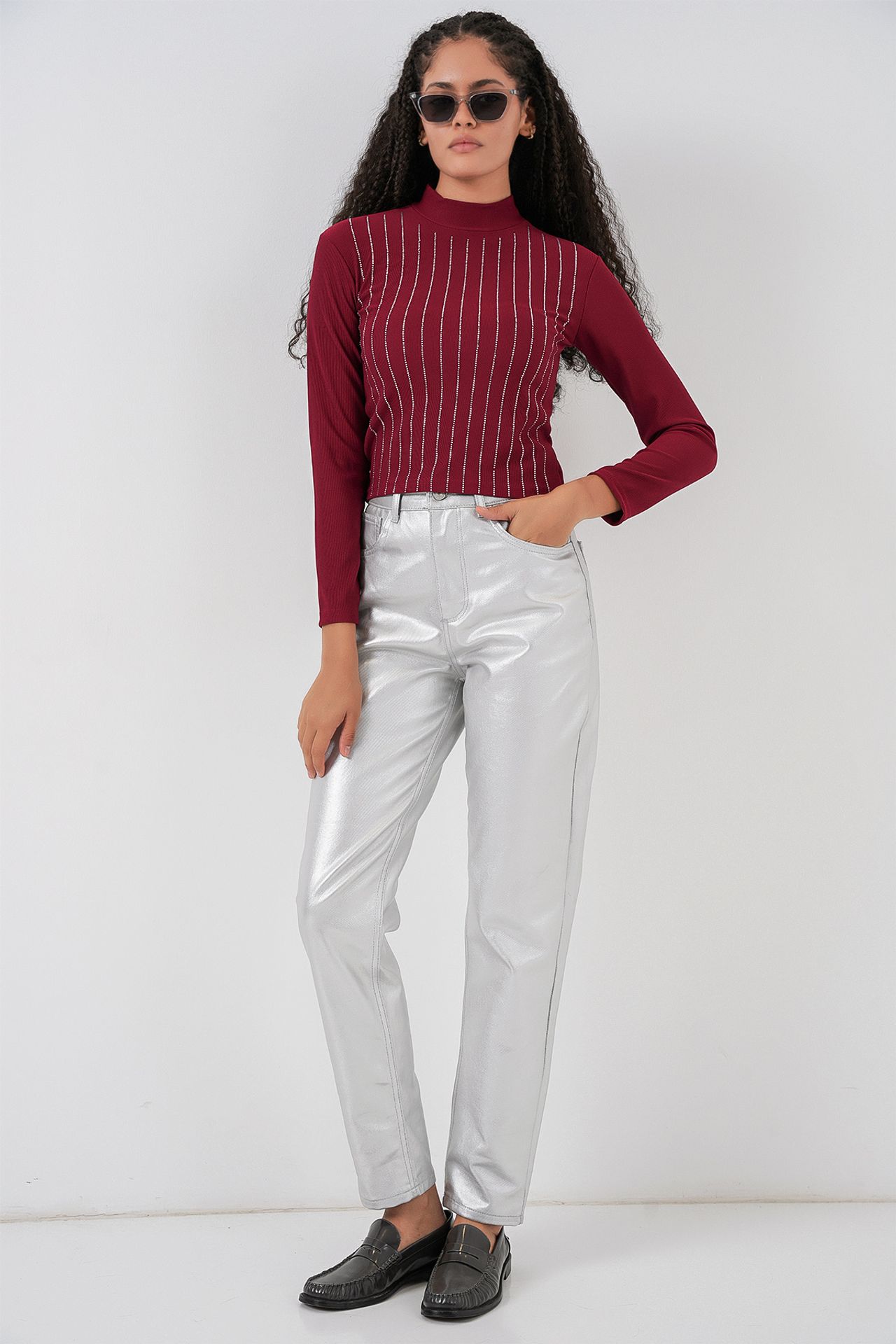 BDART Striped Half Turtleneck Long Sleeve Top with Stone Detail 2