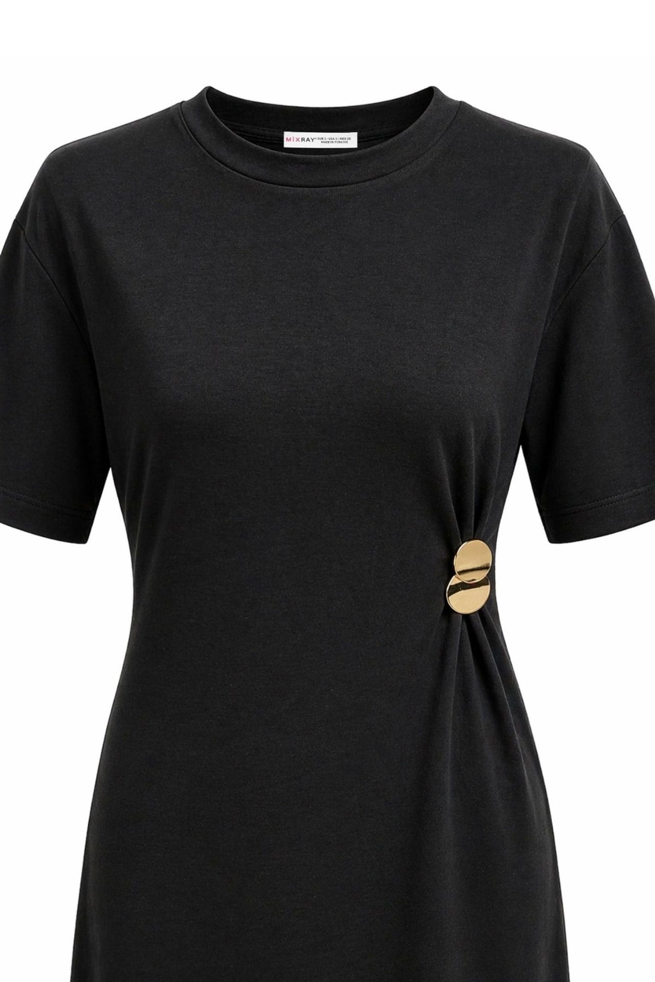 MIXRAY Crew Neck Mini T-Shirt Dress with Stone Accessory 2