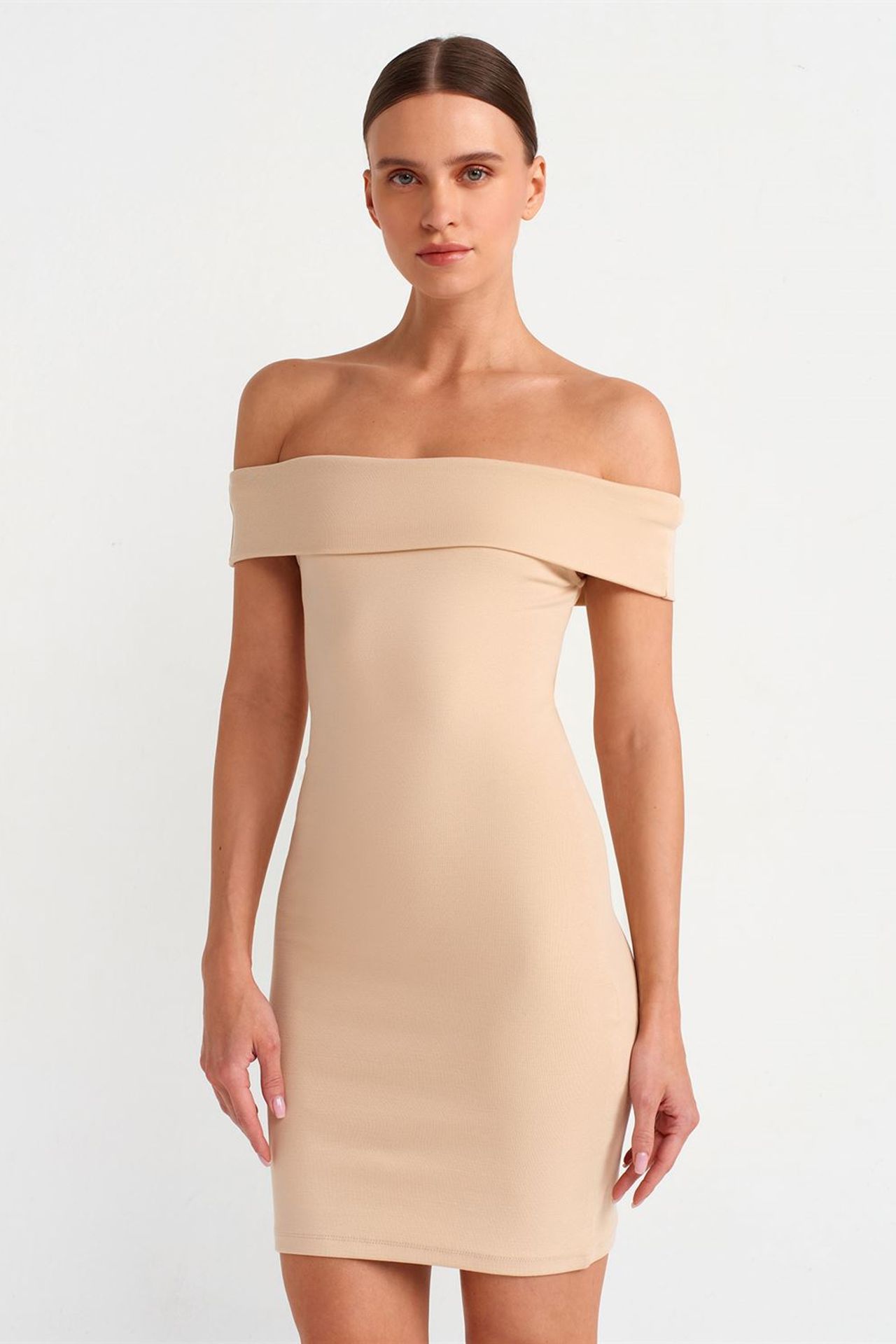 DILVIN Omuzları Açık Bodycon Mini Elbise 1