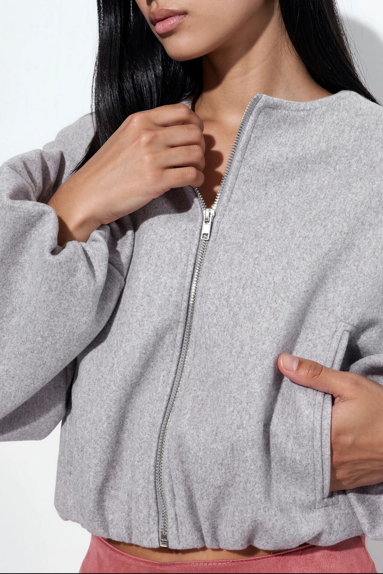 BUSEM Crop Gabardine Jacket with Zipper and Pocket 4
