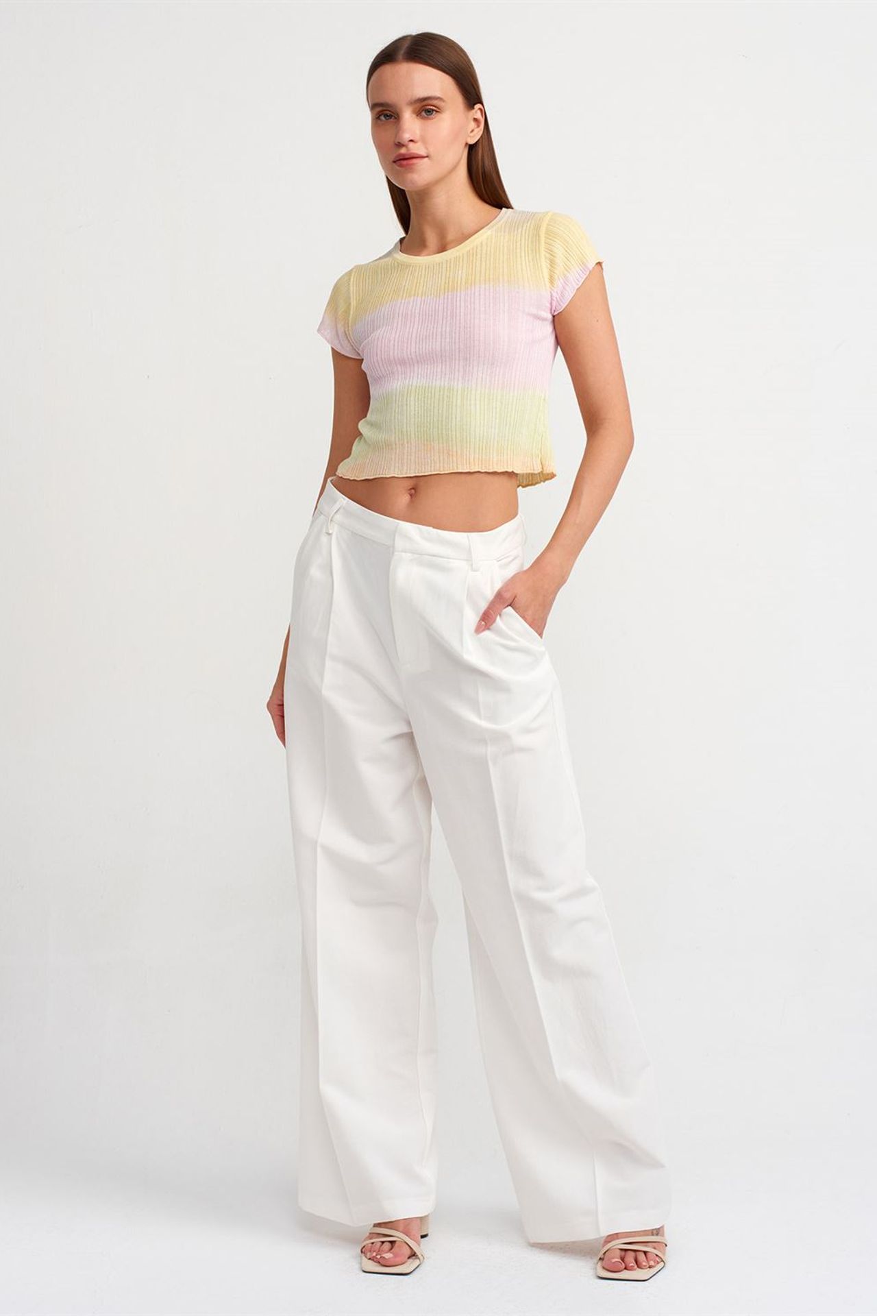 DILVIN Kadın Crop Ombre Fitilli Triko Kazak 4