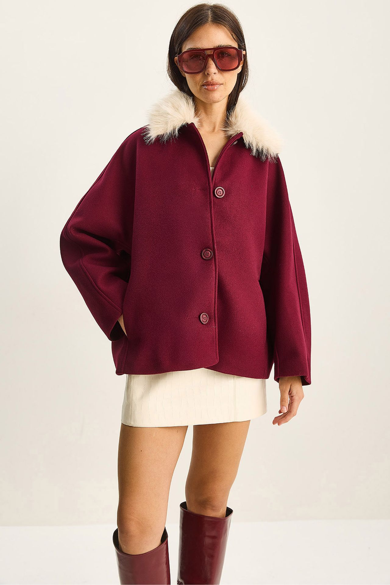LUCCI Oversized Plush Coat with Fur Collar 1