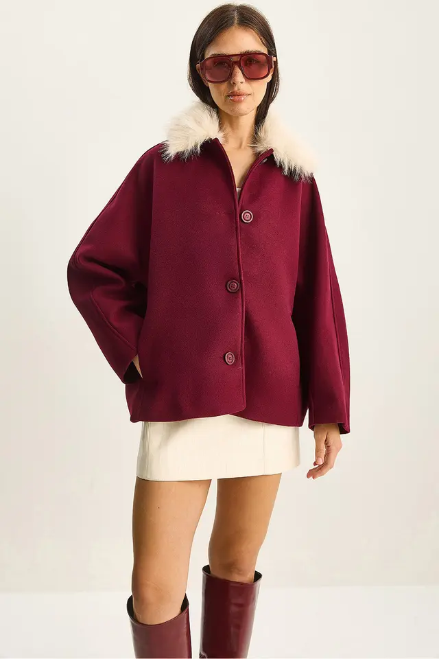 LUCCI Oversized Plush Coat with Fur Collar