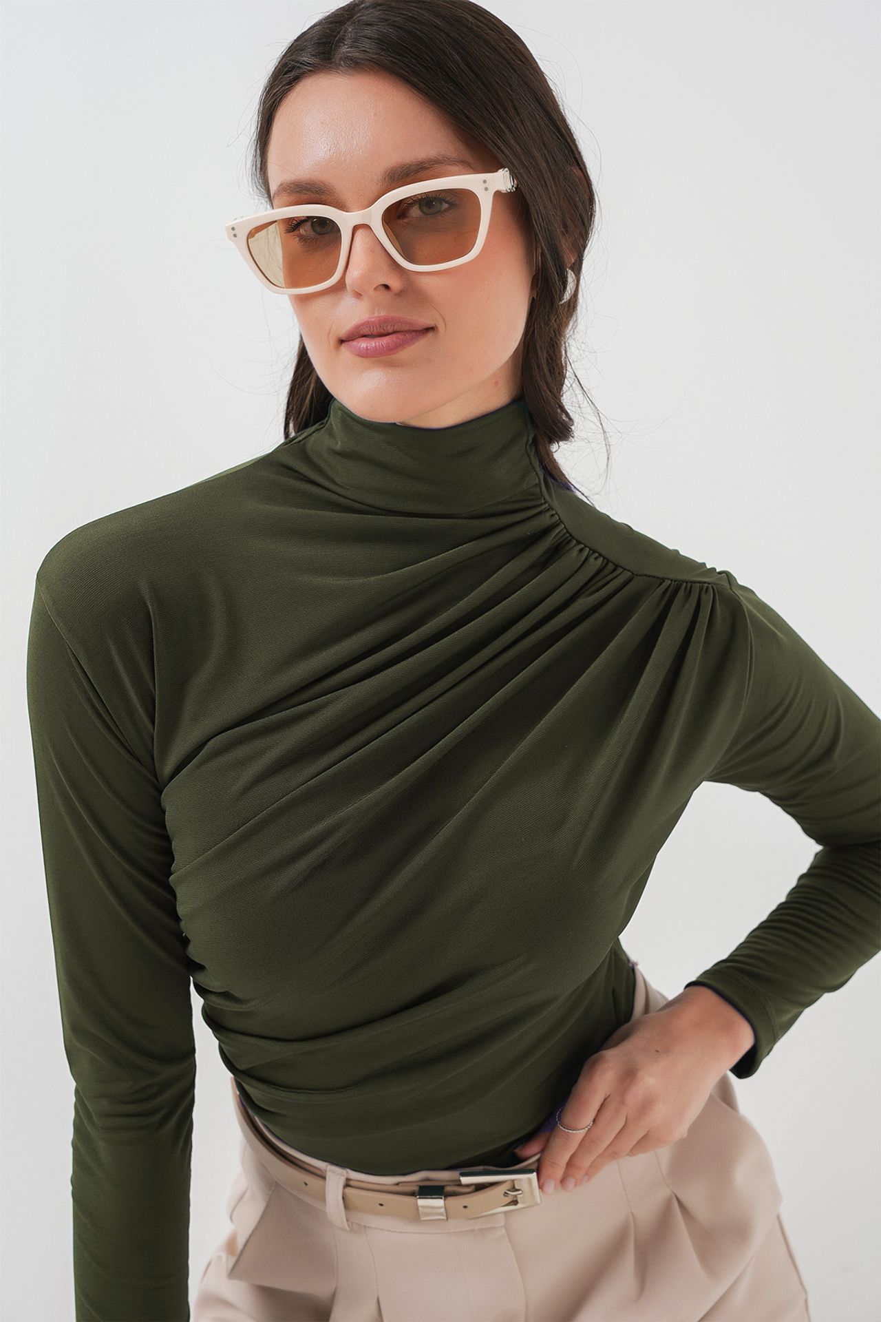 BDART Fitted Turtleneck Blouse with Drape Detail 1