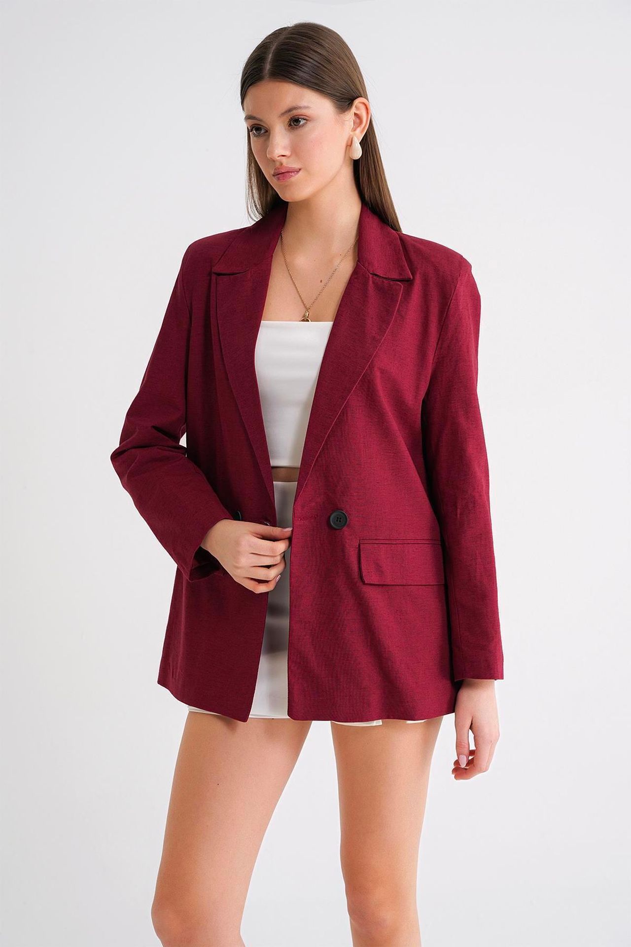 Mixray Linen Blend Buttoned Blazer Jacket 4