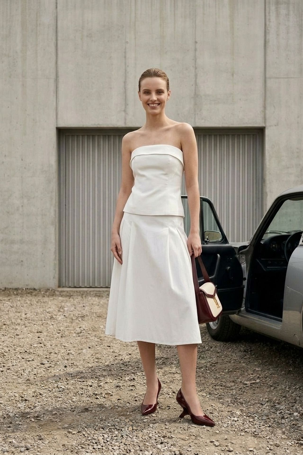 MY FASHION Strapless Blouse and High-Waist Midi Skirt Set 4
